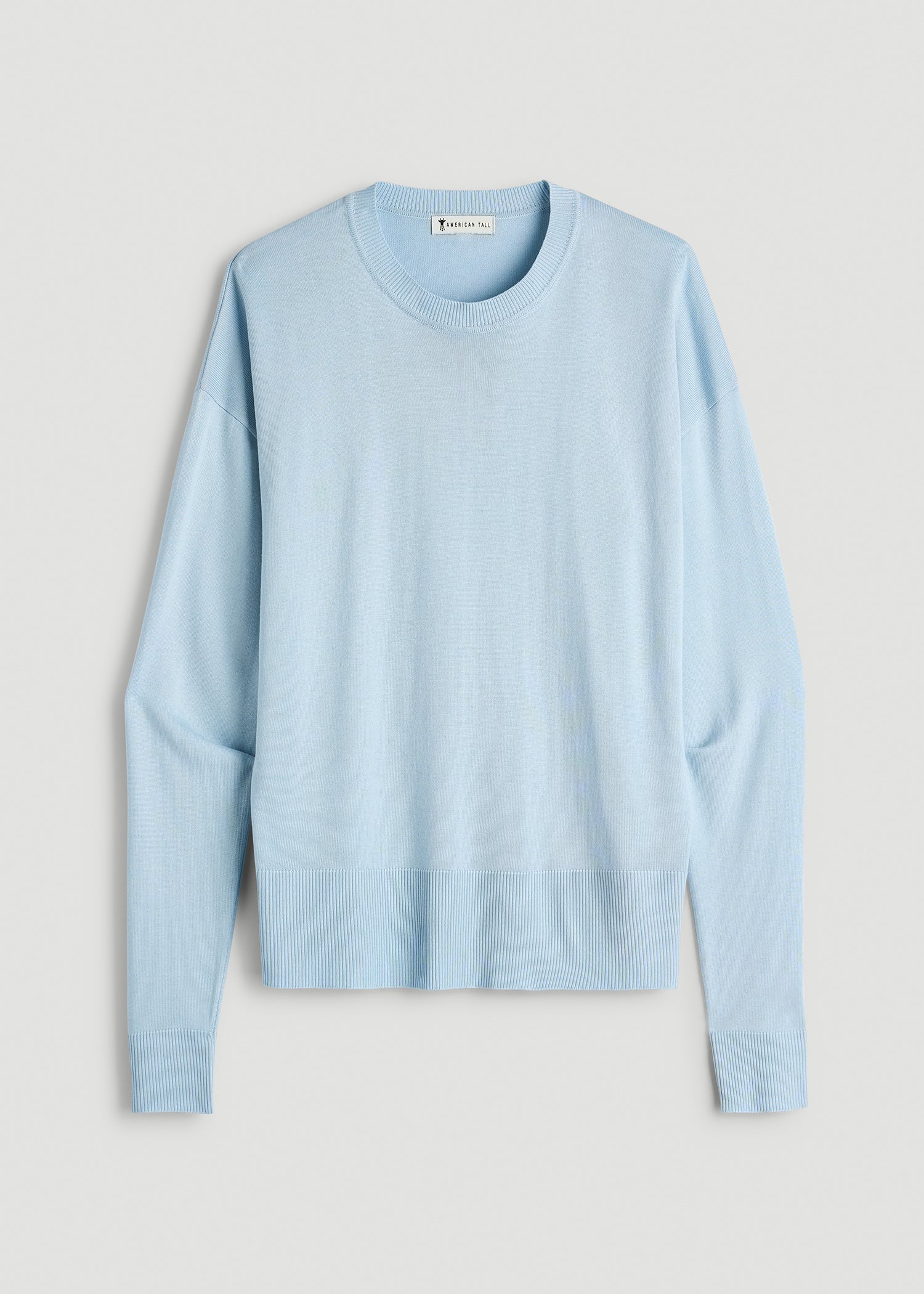 American Tall Discount | Linen Blend Knit Crewneck for Tall Women in Ice Blue