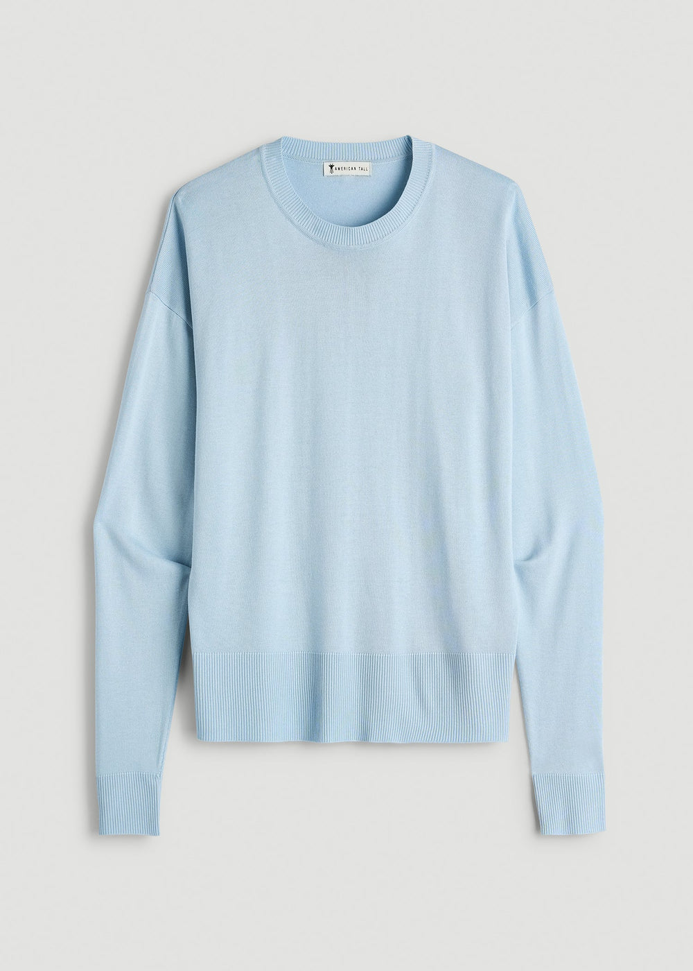 American Tall Discount | Linen Blend Knit Crewneck for Tall Women in Ice Blue
