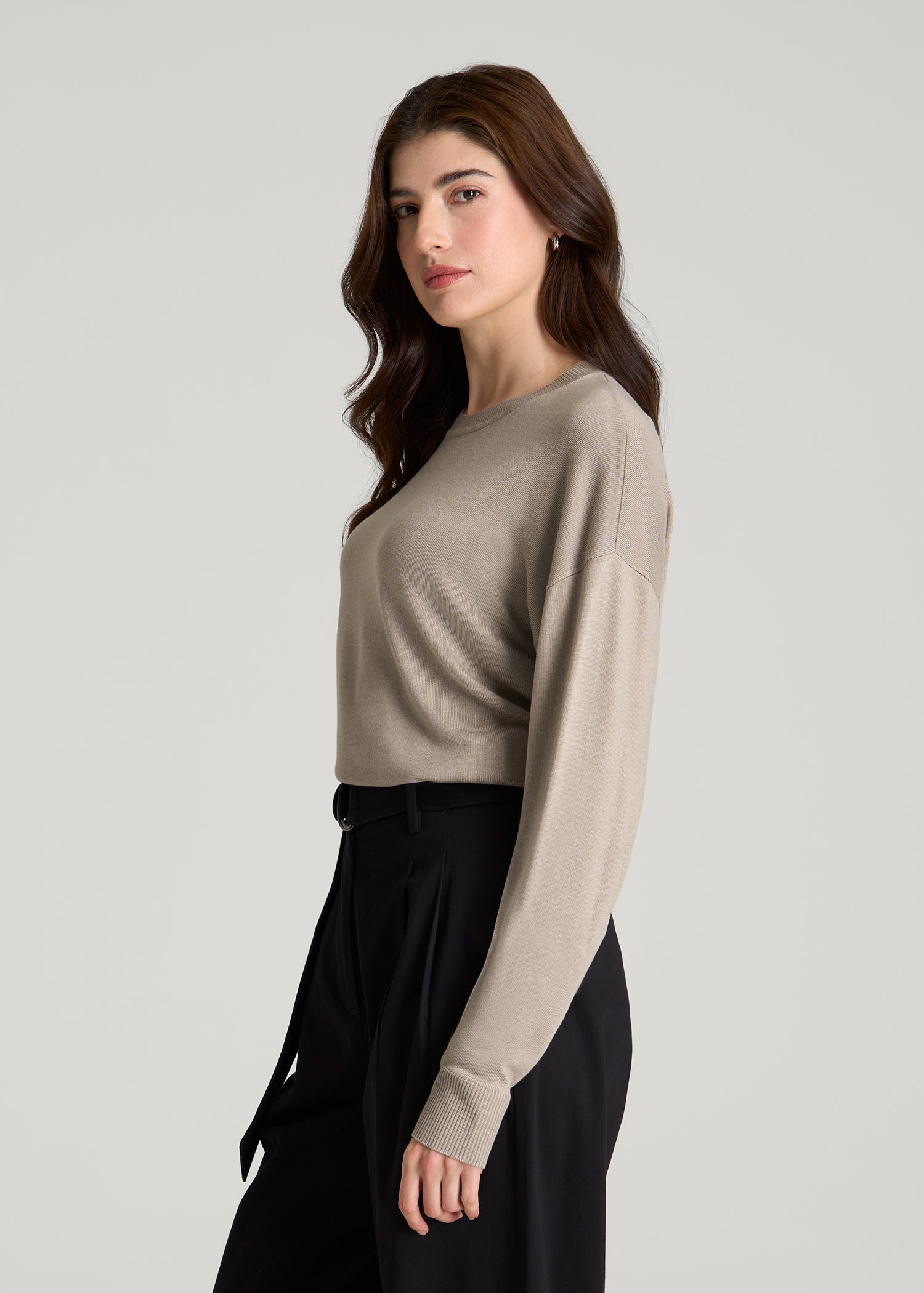 American Tall Online | Linen Blend Knit Crewneck for Tall Women in Atmosphere