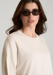 American Tall Sale | Linen Blend Knit Crewneck for Tall Women in White Sand