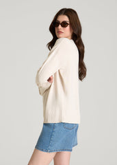 American Tall Sale | Linen Blend Knit Crewneck for Tall Women in White Sand
