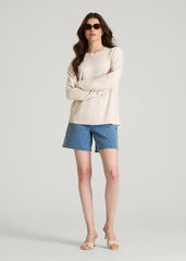 American Tall Sale | Linen Blend Knit Crewneck for Tall Women in White Sand