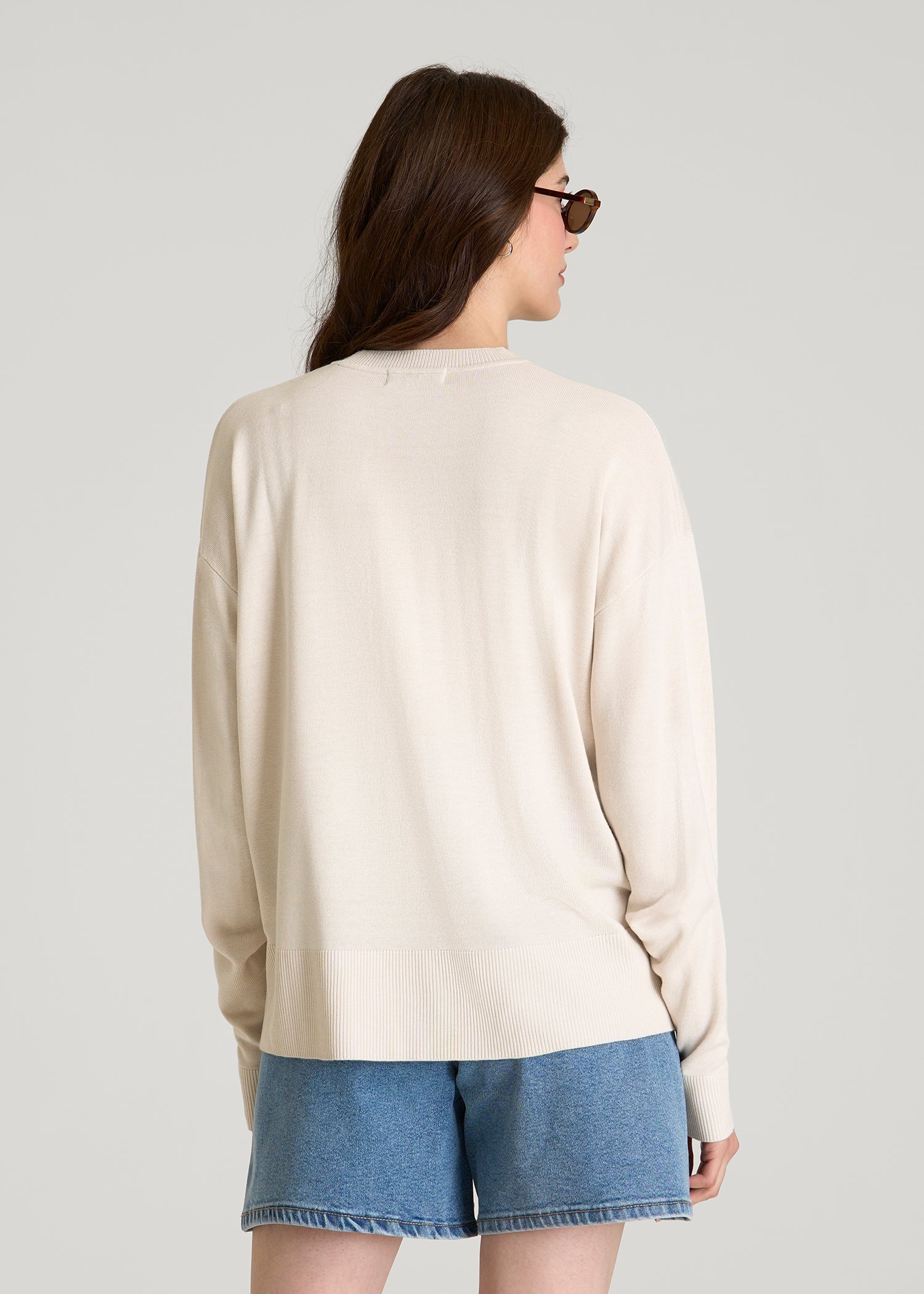 American Tall Sale | Linen Blend Knit Crewneck for Tall Women in White Sand