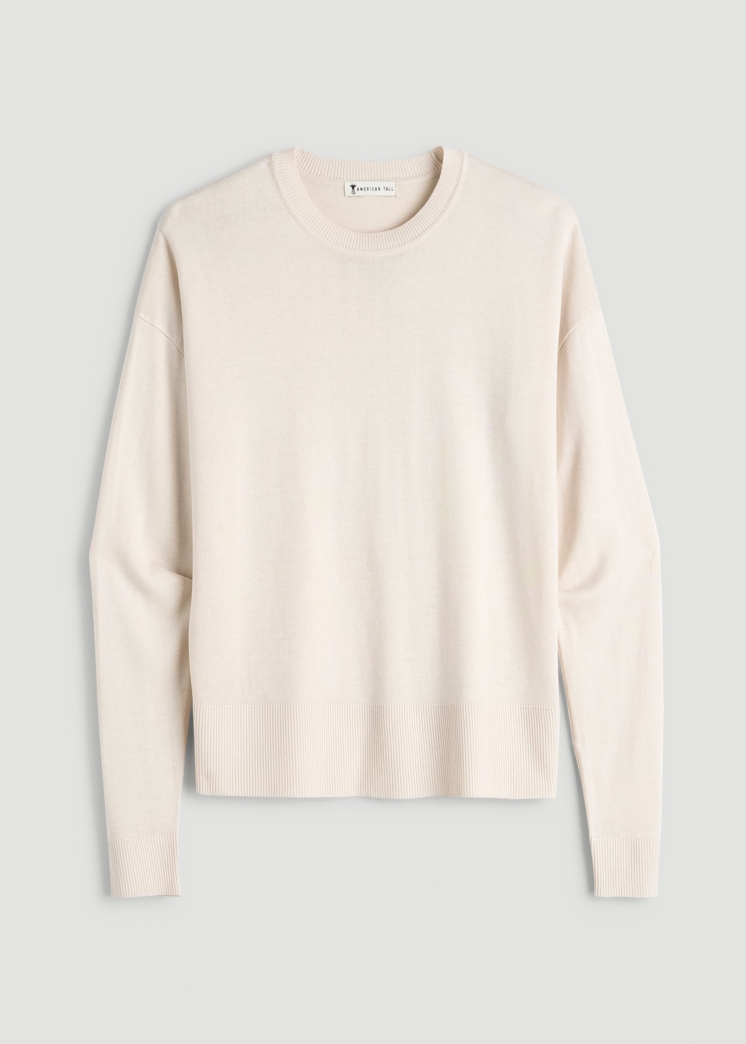 American Tall Sale | Linen Blend Knit Crewneck for Tall Women in White Sand