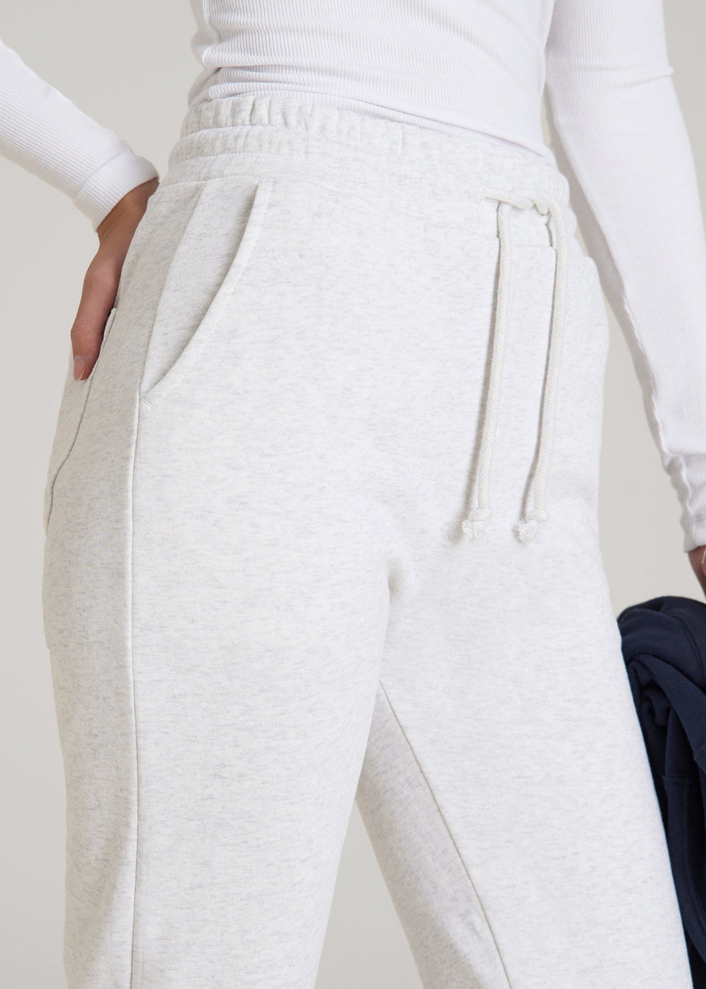American Tall Discount | Wearever Fleece Slim Fit High-Waisted Garment Dye Sweatpants for Tall Women in Heather Cloud White