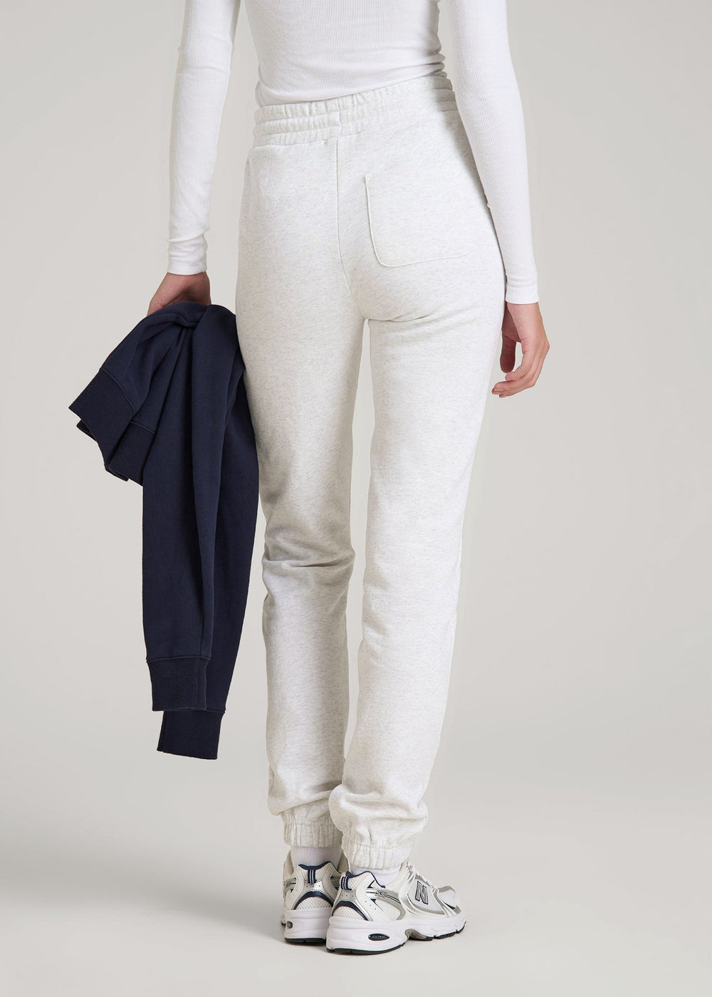 American Tall Discount | Wearever Fleece Slim Fit High-Waisted Garment Dye Sweatpants for Tall Women in Heather Cloud White