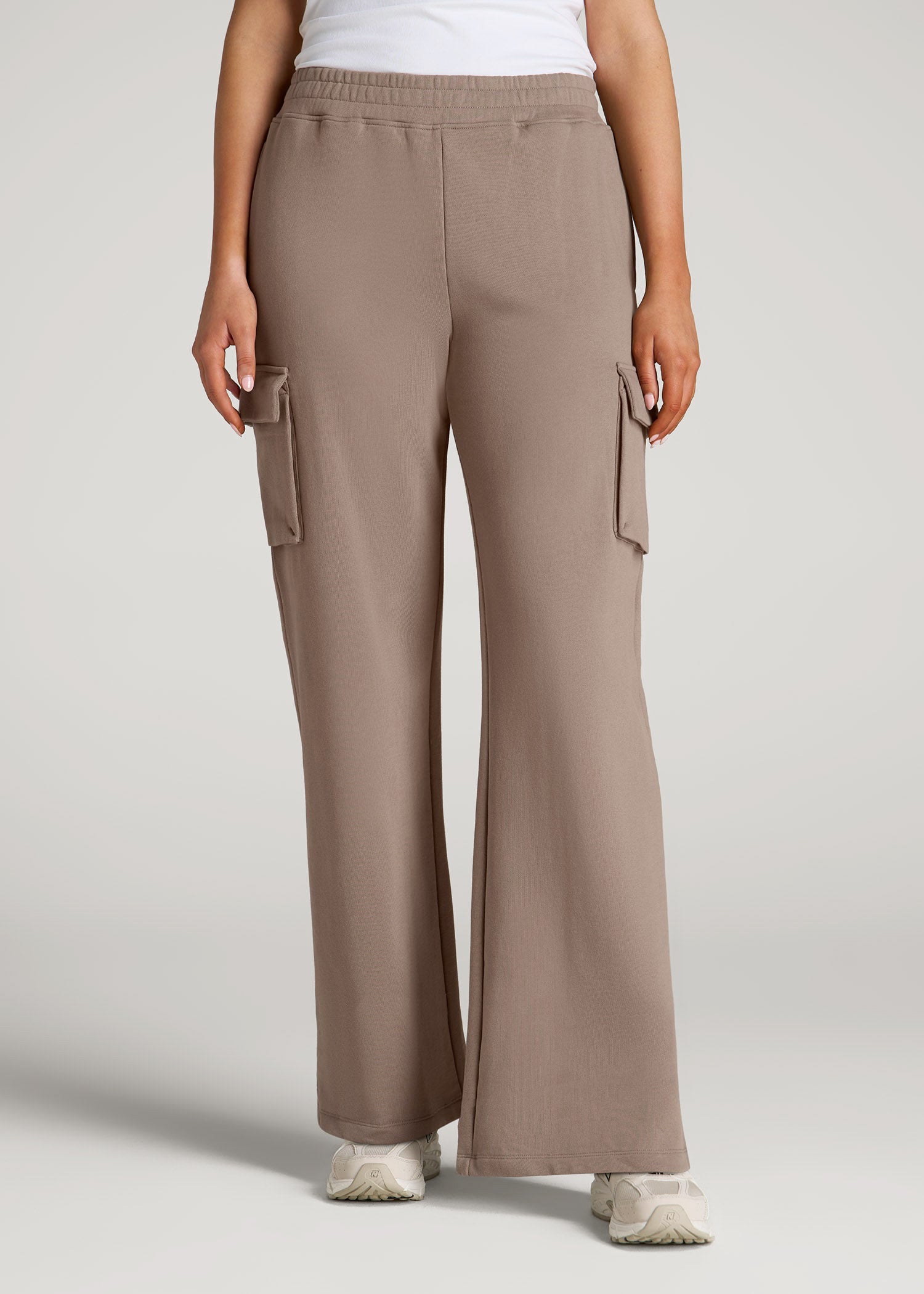 American Tall Sale | French Terry Wide Leg Cargo Sweatpants for Tall Women in Portobello