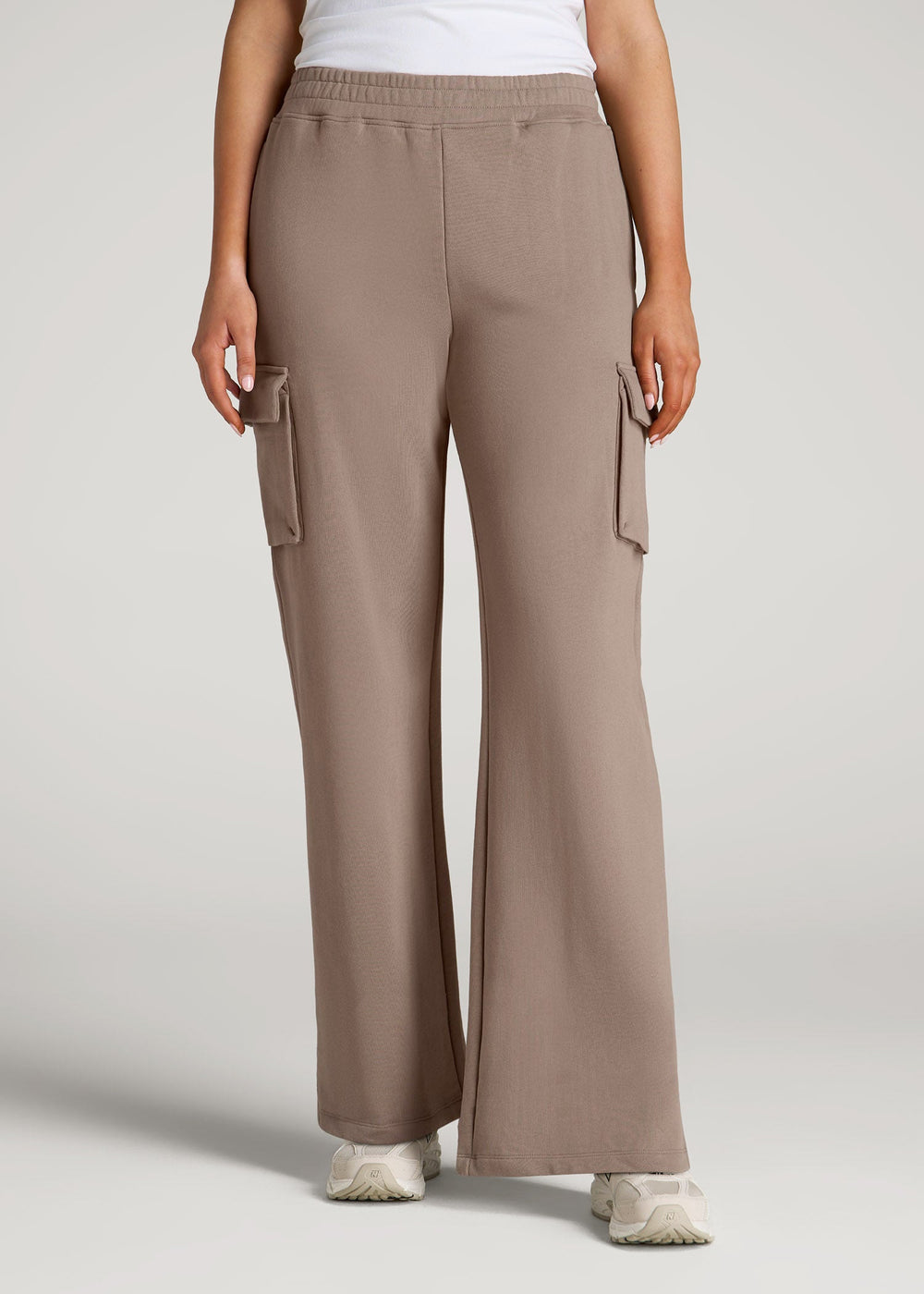 American Tall Sale | French Terry Wide Leg Cargo Sweatpants for Tall Women in Portobello
