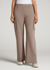 American Tall Sale | French Terry Wide Leg Cargo Sweatpants for Tall Women in Portobello