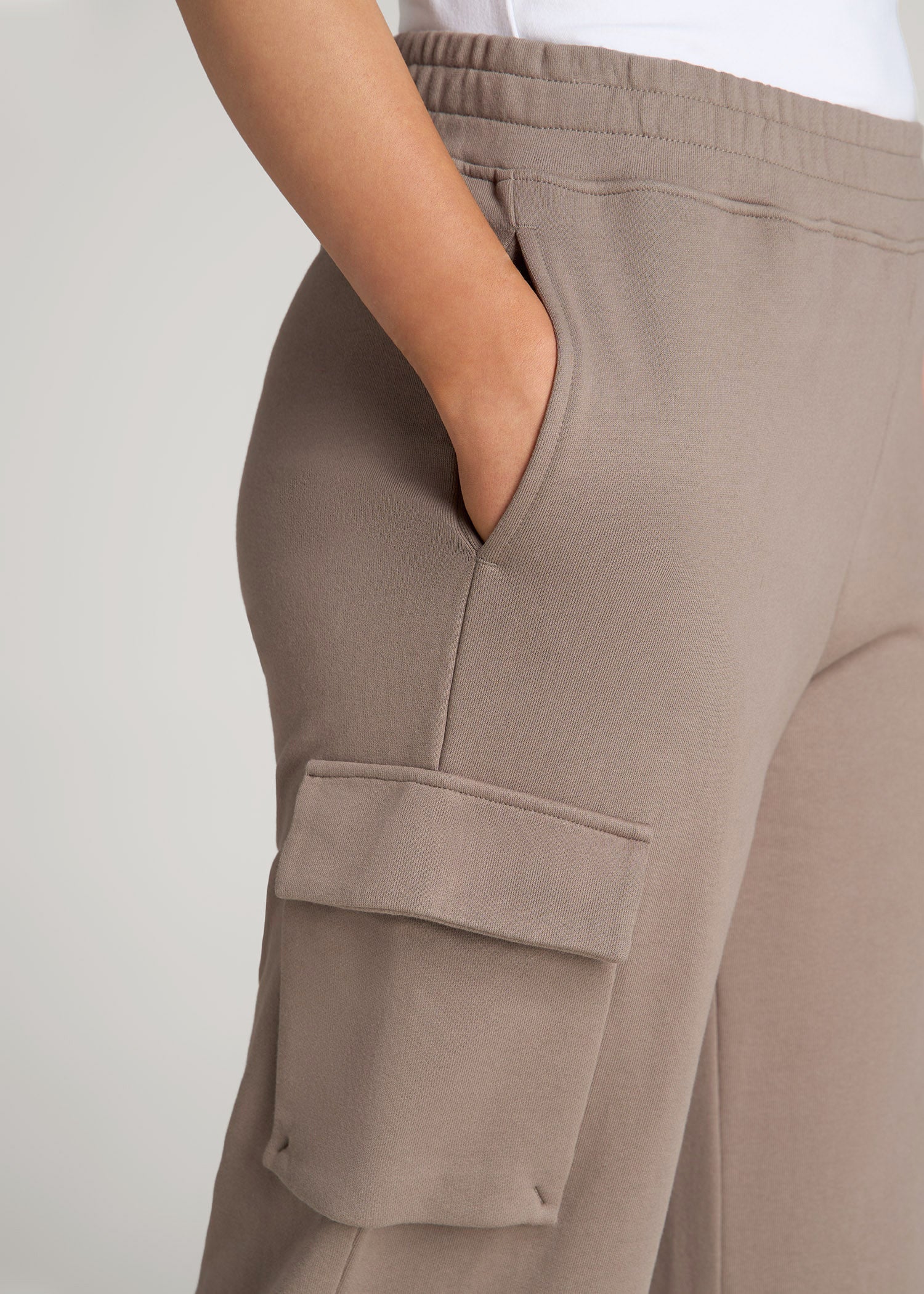 American Tall Sale | French Terry Wide Leg Cargo Sweatpants for Tall Women in Portobello