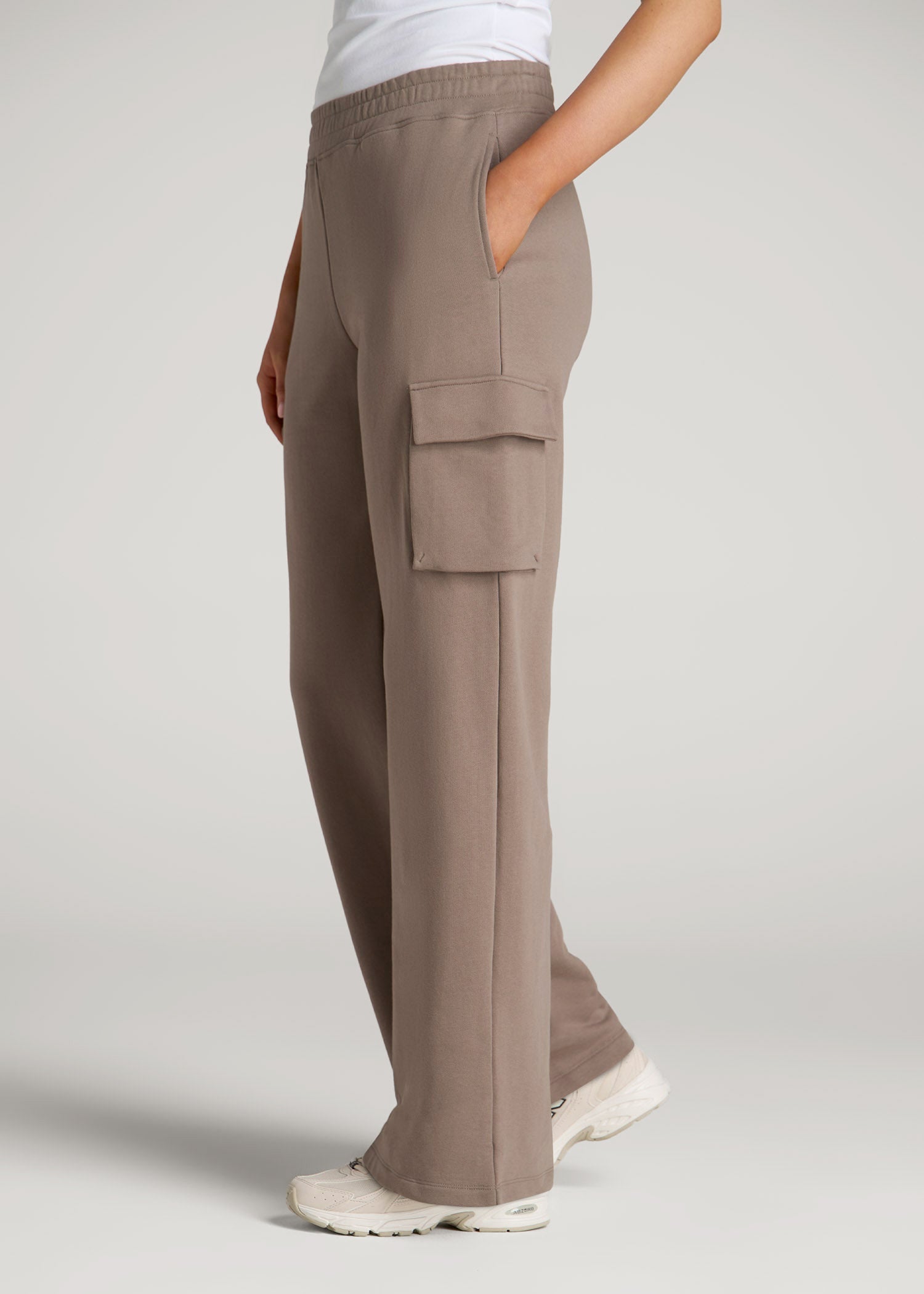 American Tall Sale | French Terry Wide Leg Cargo Sweatpants for Tall Women in Portobello