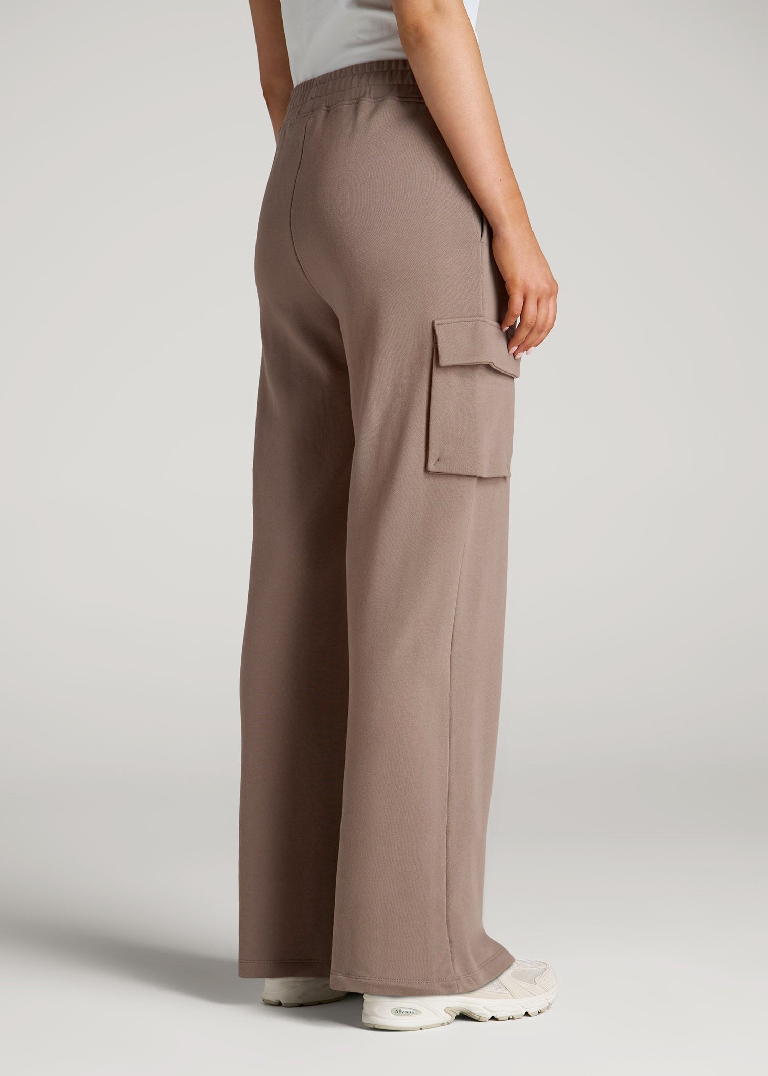 American Tall Sale | French Terry Wide Leg Cargo Sweatpants for Tall Women in Portobello