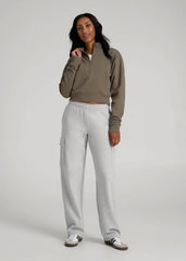 American Tall Discount | Mid Rise Cargo Fleece Sweatpants for Tall Women in Grey Mix
