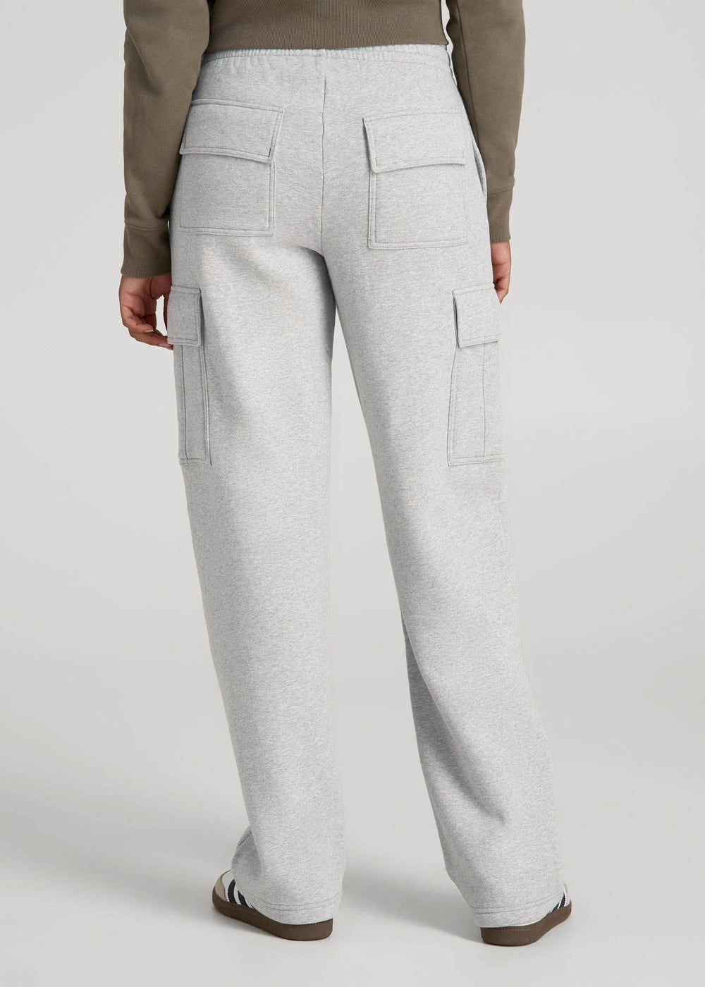 American Tall Discount | Mid Rise Cargo Fleece Sweatpants for Tall Women in Grey Mix