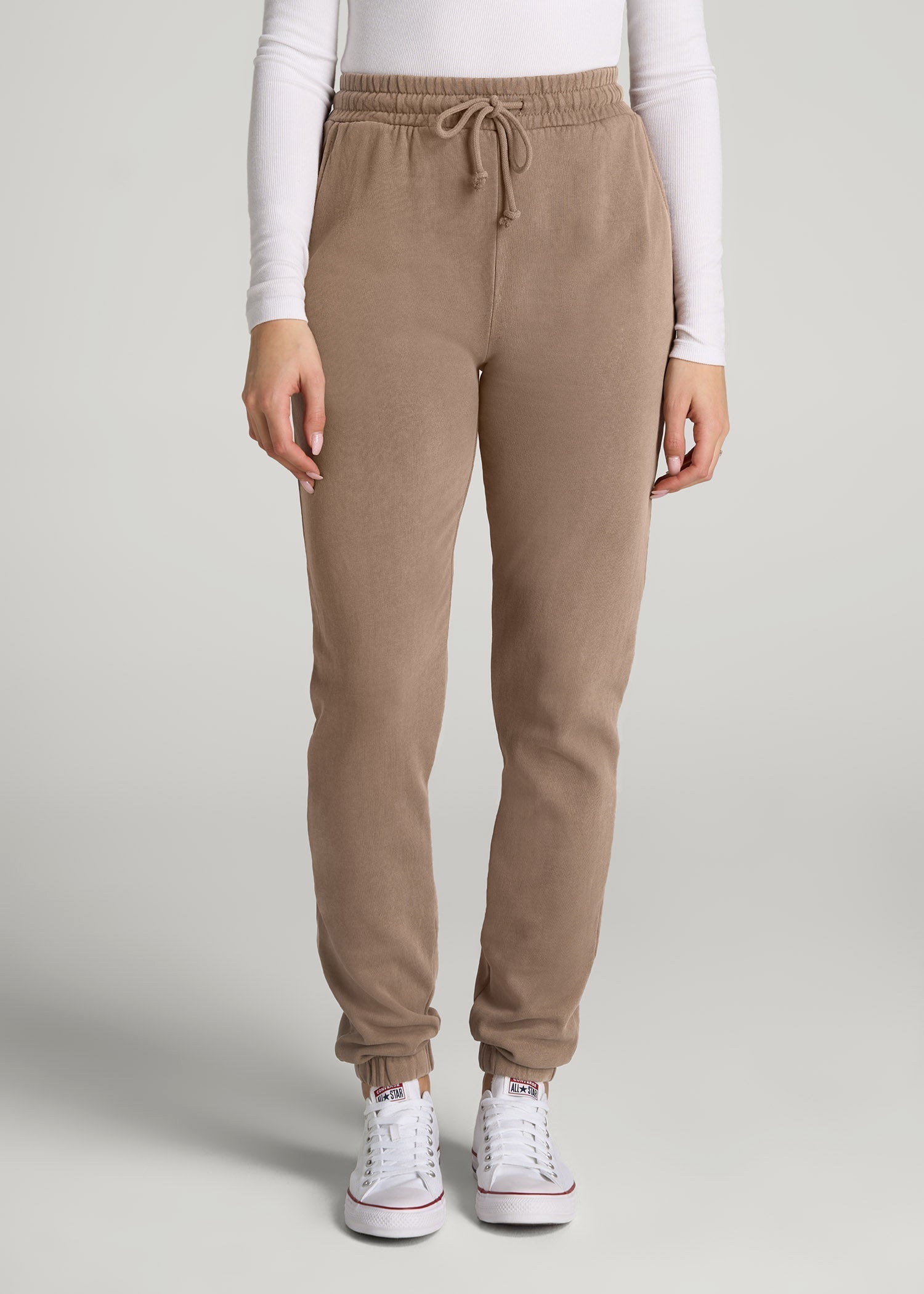 American Tall Online | Wearever Fleece Slim Fit High-Waisted Garment Dye Sweatpants for Tall Women in Latte