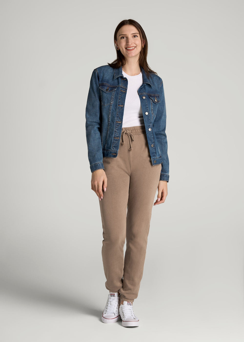 American Tall Online | Wearever Fleece Slim Fit High-Waisted Garment Dye Sweatpants for Tall Women in Latte