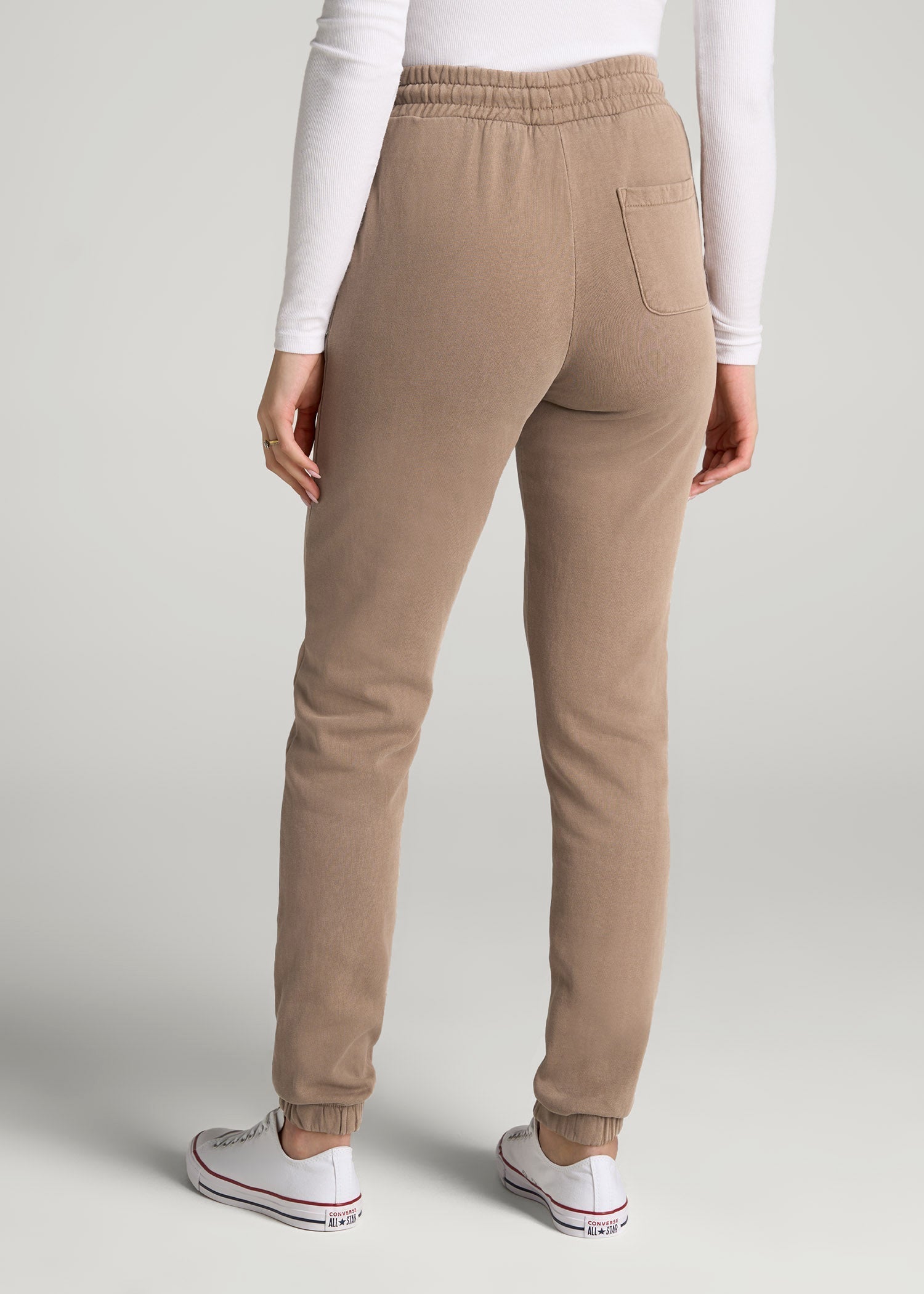 American Tall Online | Wearever Fleece Slim Fit High-Waisted Garment Dye Sweatpants for Tall Women in Latte