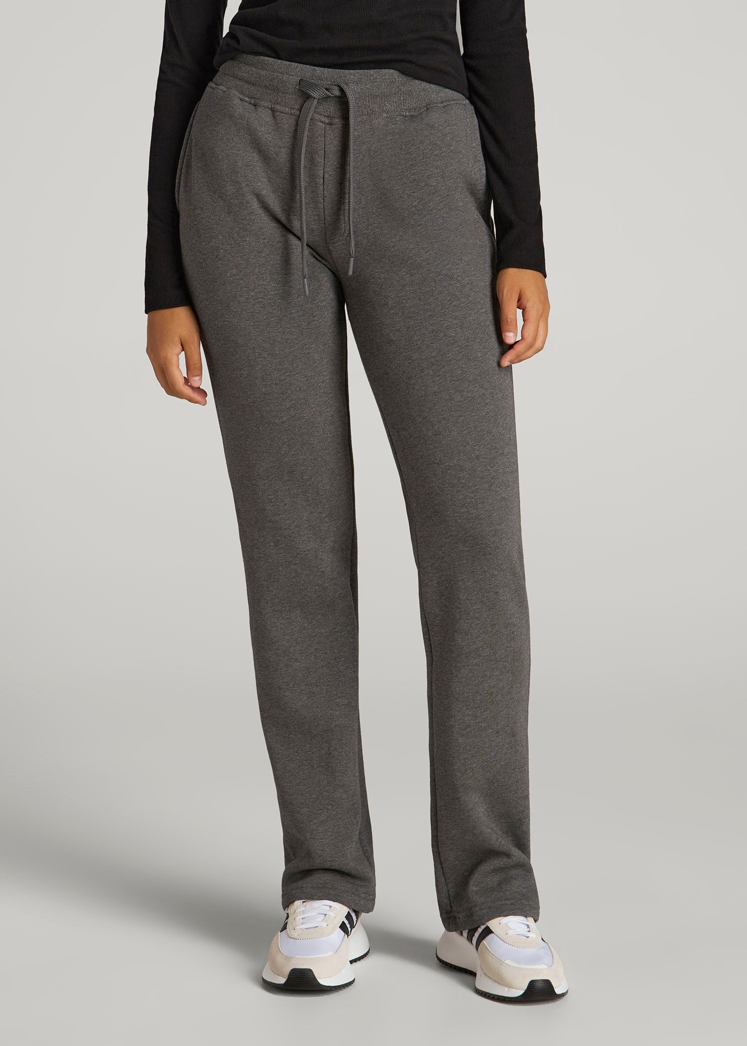 American Tall Outlet | Wearever Fleece Open-Bottom Sweatpants for Tall Women in Charcoal Mix