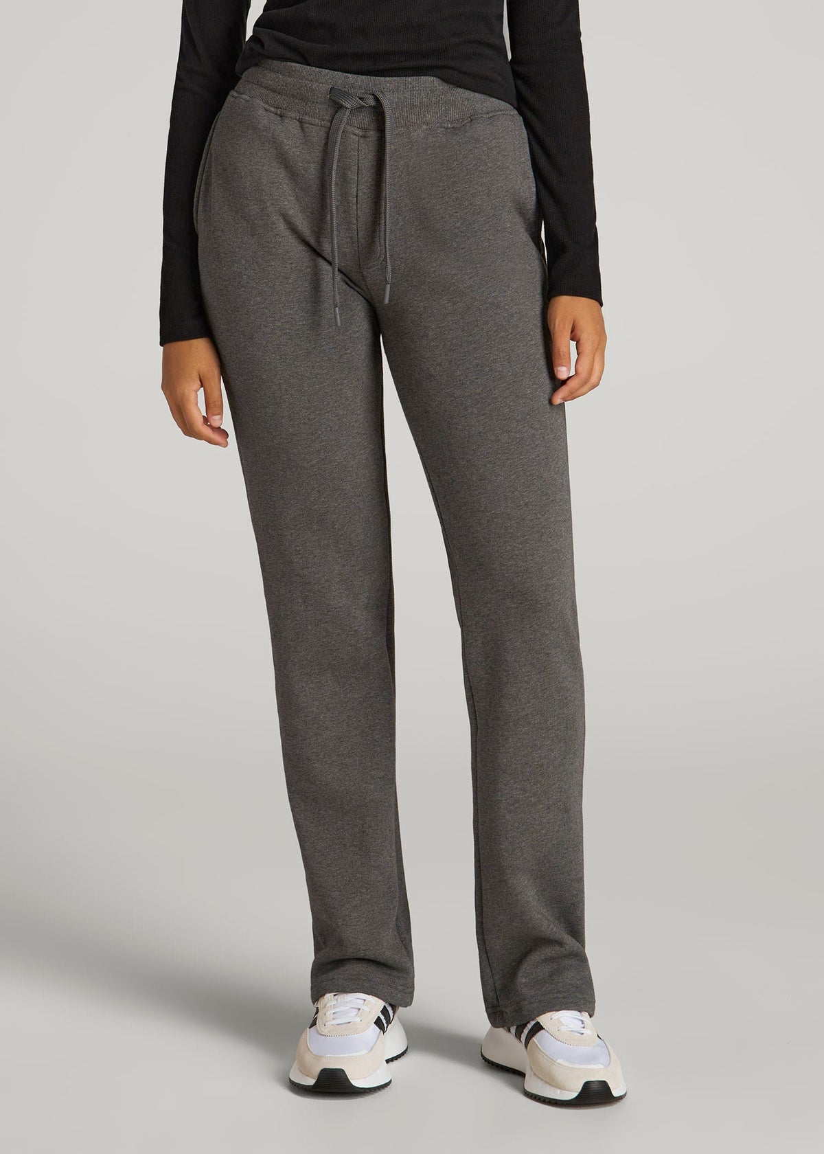 American Tall Outlet | Wearever Fleece Open-Bottom Sweatpants for Tall Women in Charcoal Mix
