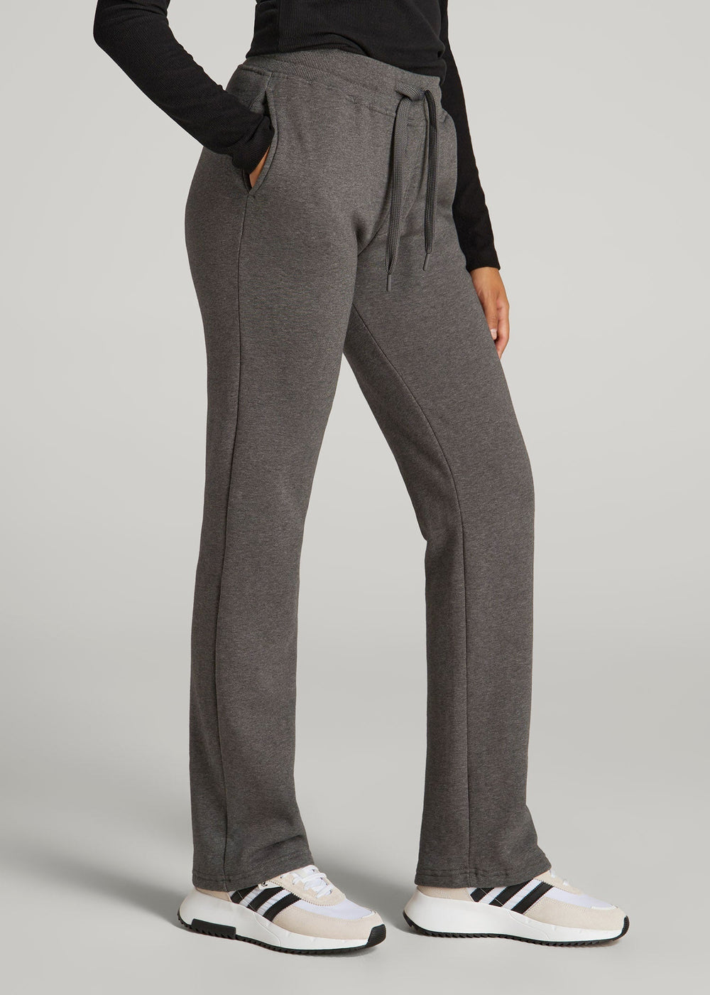 American Tall Outlet | Wearever Fleece Open-Bottom Sweatpants for Tall Women in Charcoal Mix