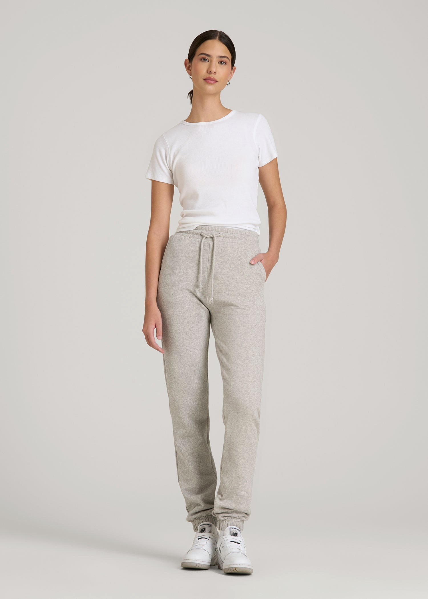 American Tall Online Shop | Wearever Fleece Slim Fit High-Waisted Garment Dye Sweatpants for Tall Women in Grey Mix
