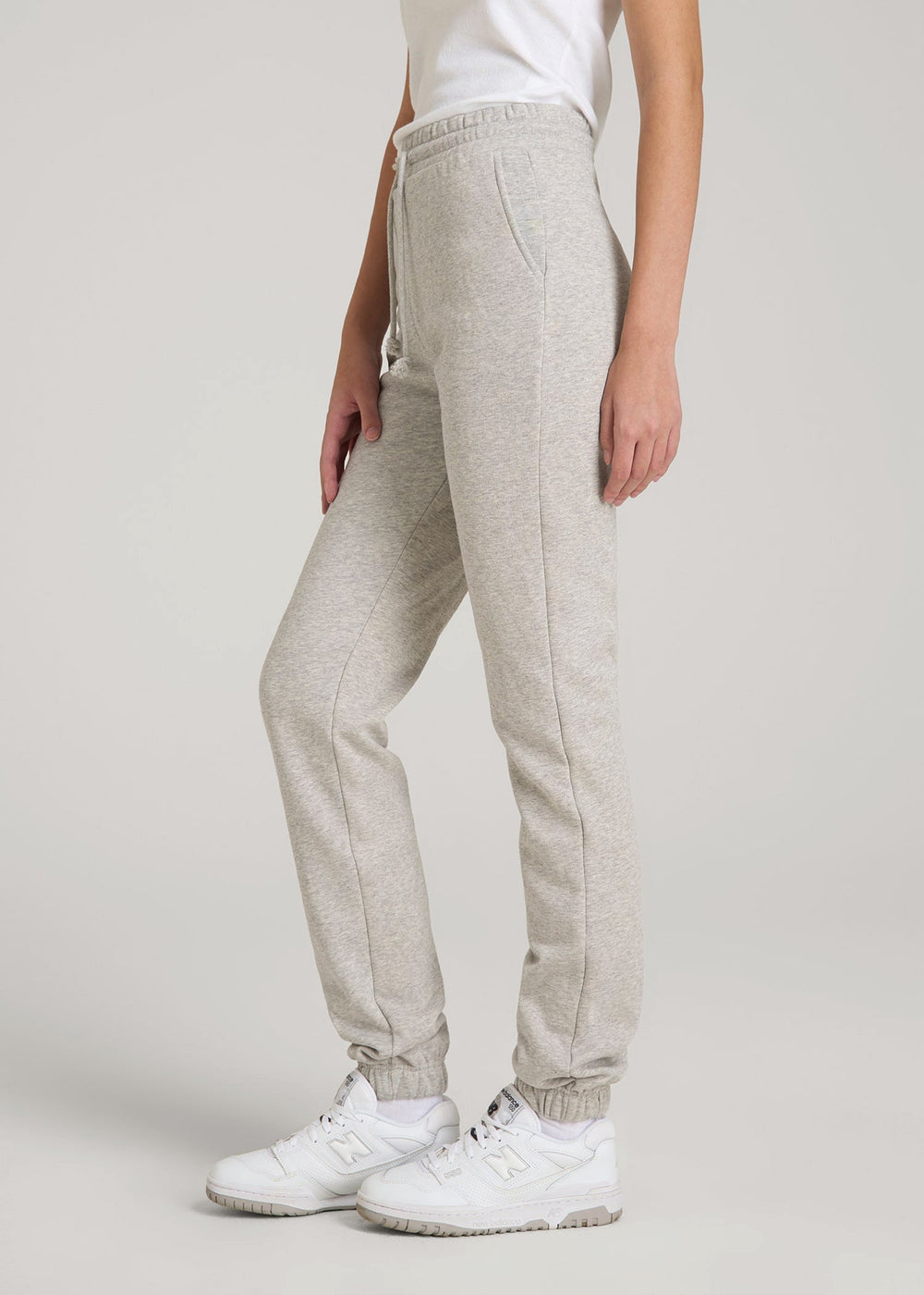 American Tall Online Shop | Wearever Fleece Slim Fit High-Waisted Garment Dye Sweatpants for Tall Women in Grey Mix