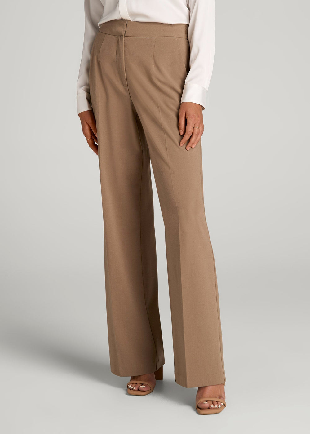 American Tall Online | Flat Front Wide Leg Dress Pants for Tall Women in Fawn