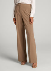 American Tall Online | Flat Front Wide Leg Dress Pants for Tall Women in Fawn