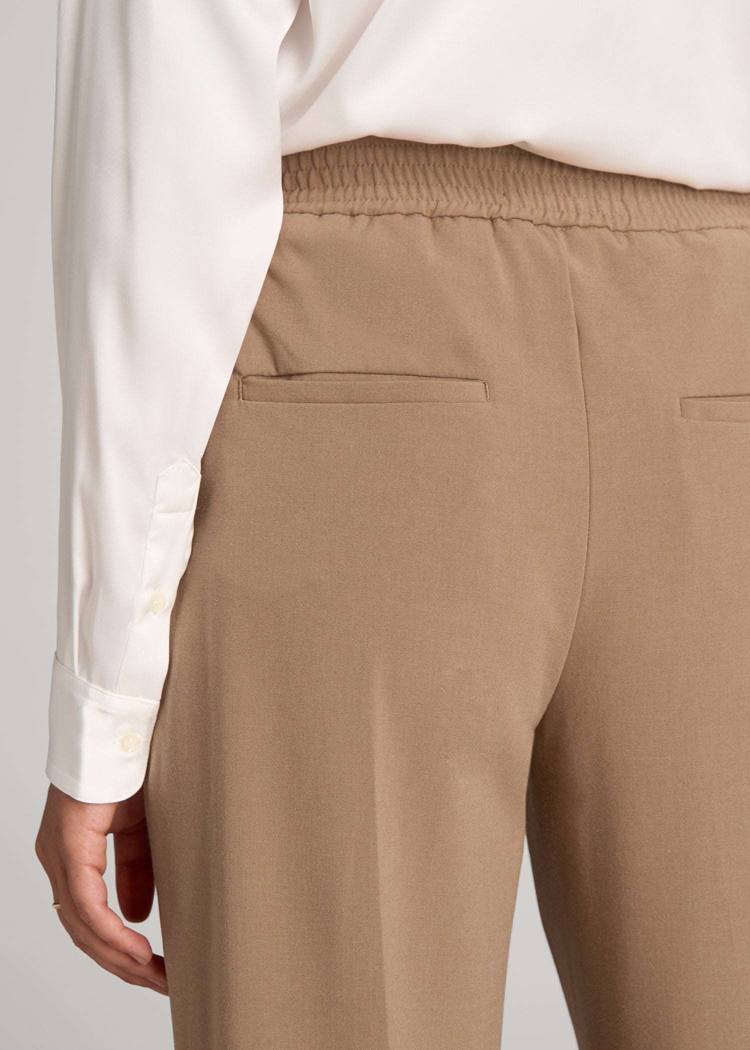 American Tall Online | Flat Front Wide Leg Dress Pants for Tall Women in Fawn