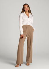 American Tall Online | Flat Front Wide Leg Dress Pants for Tall Women in Fawn