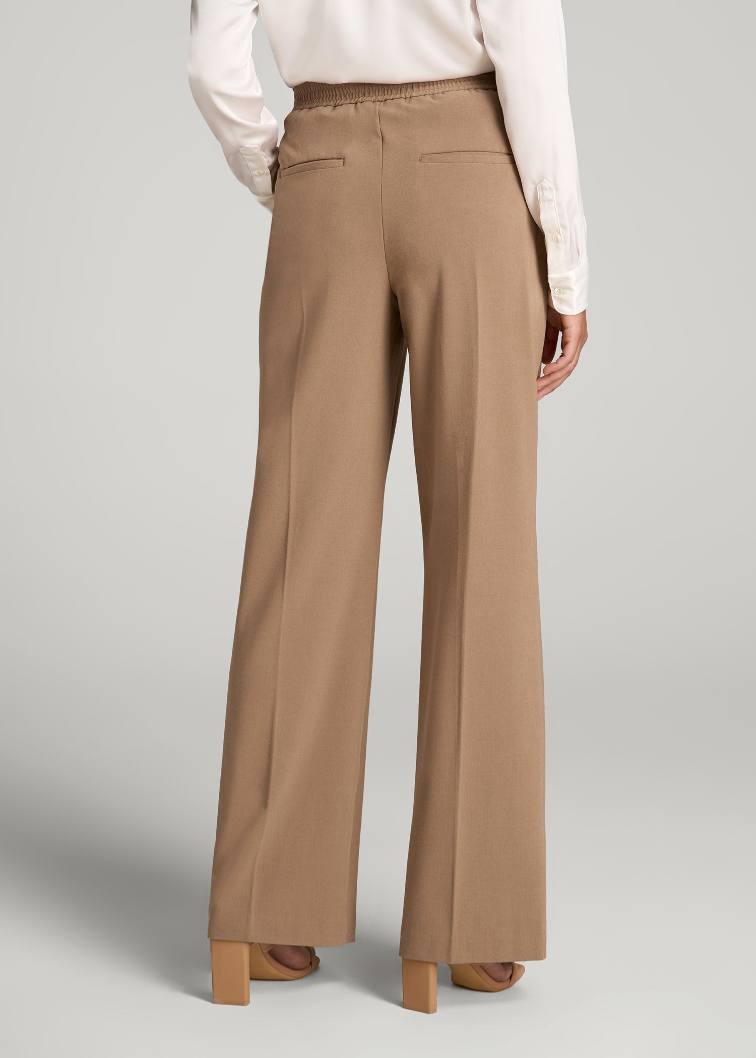 American Tall Online | Flat Front Wide Leg Dress Pants for Tall Women in Fawn