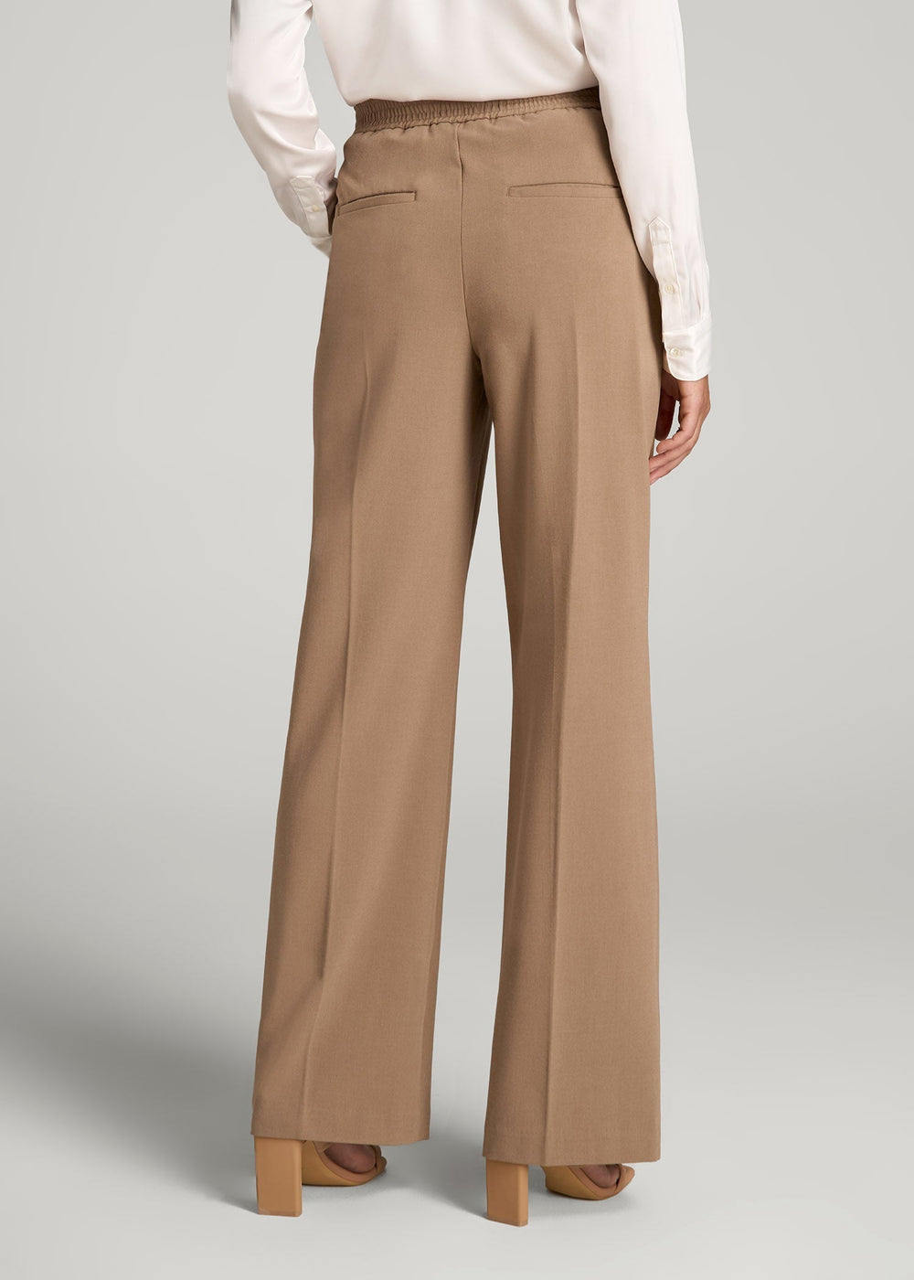 American Tall Online | Flat Front Wide Leg Dress Pants for Tall Women in Fawn