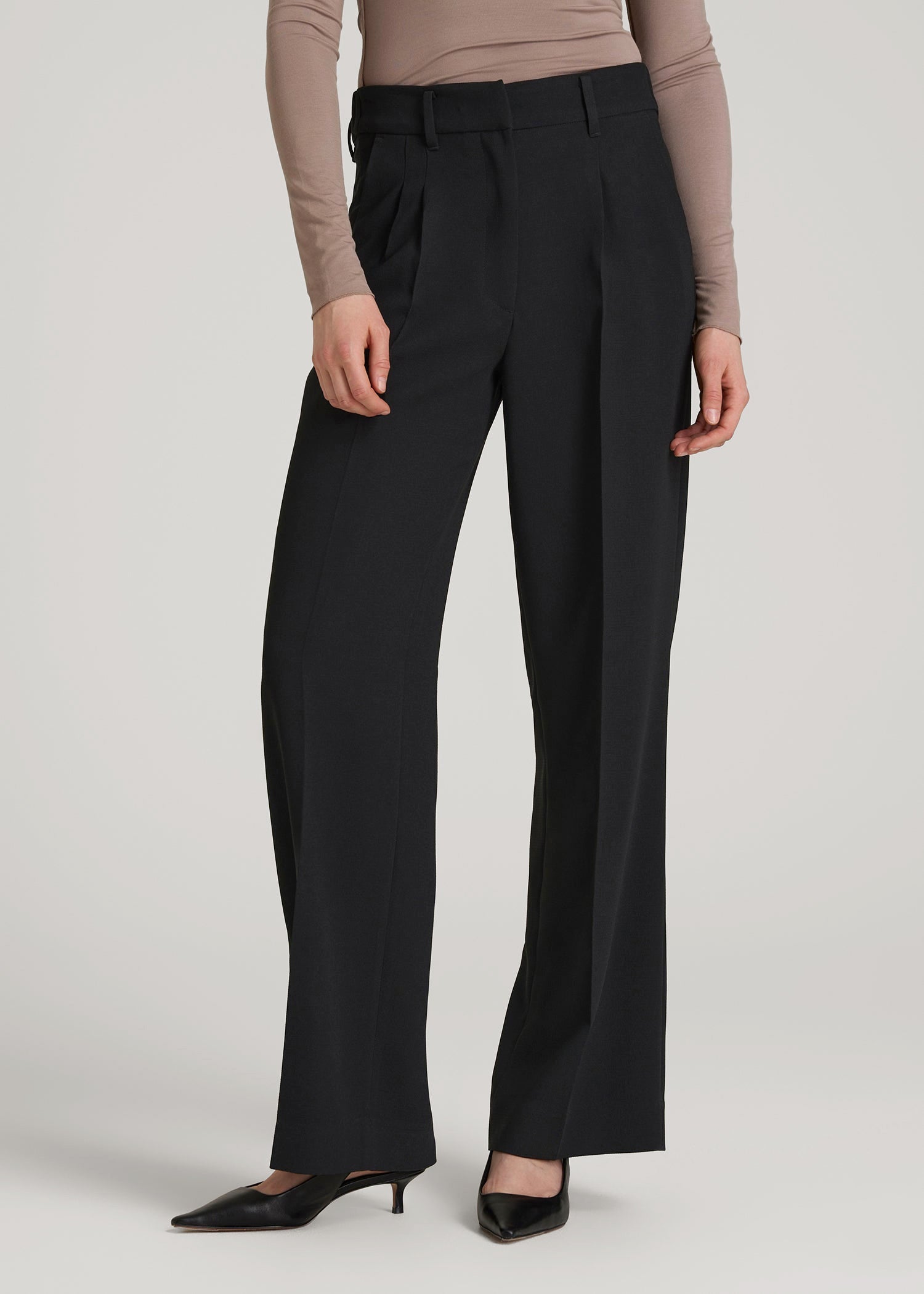 American Tall Sale | Wide Leg Pleated Dress Pants 2.0 for Tall Women in Black