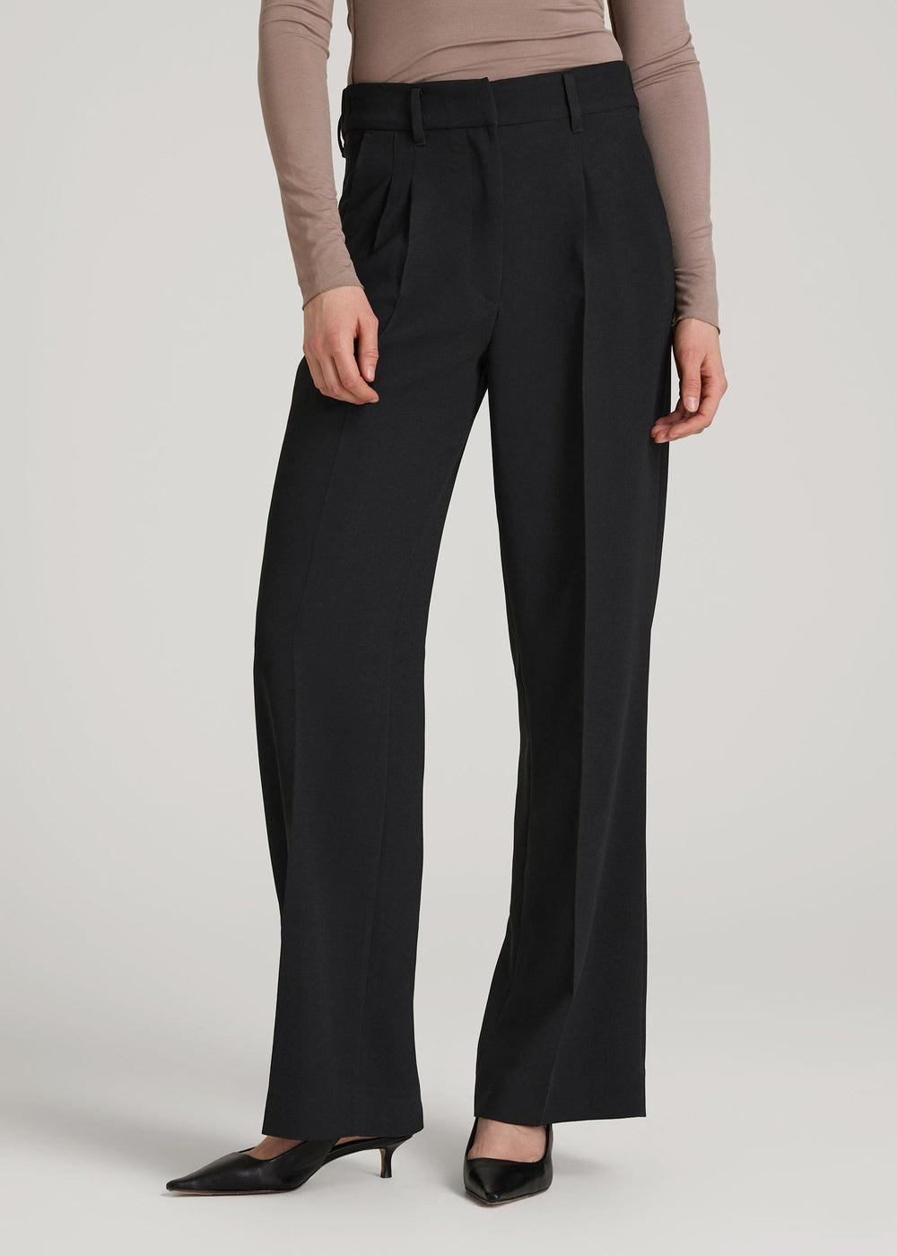 American Tall Sale | Wide Leg Pleated Dress Pants 2.0 for Tall Women in Black