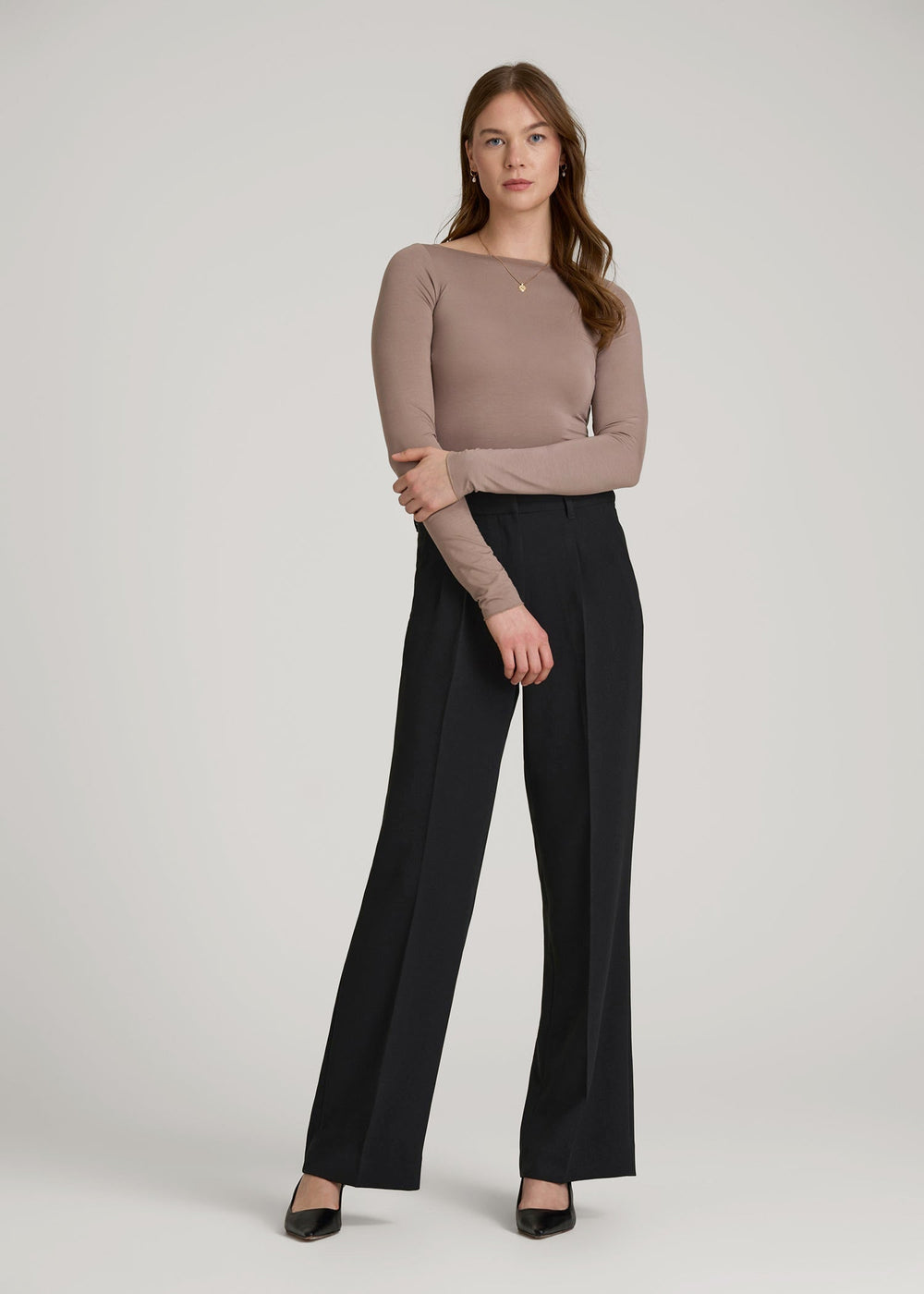 American Tall Sale | Wide Leg Pleated Dress Pants 2.0 for Tall Women in Black