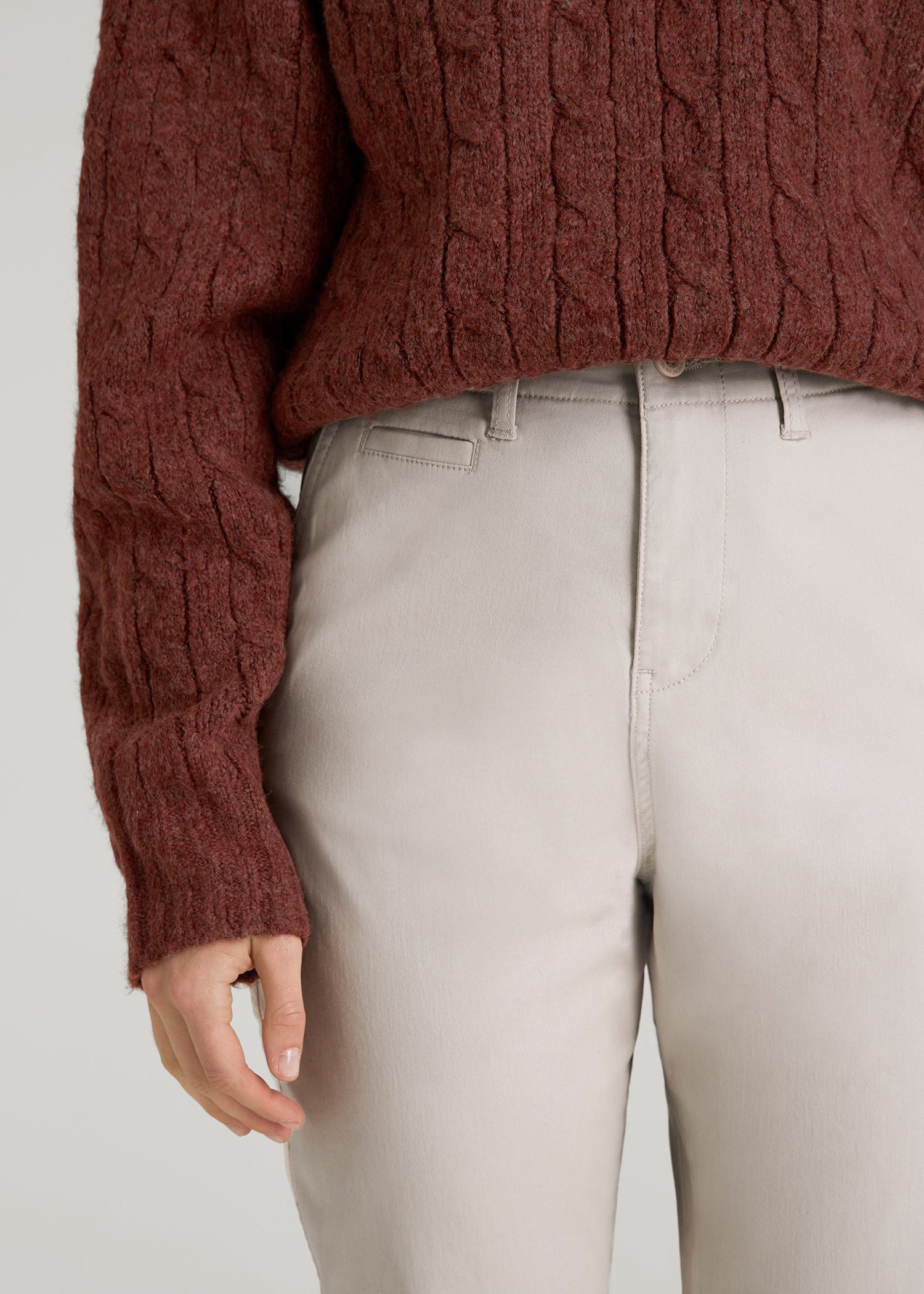 American Tall Outlet | High Rise Tapered Chino Pants for Tall Women in Vanilla Latte