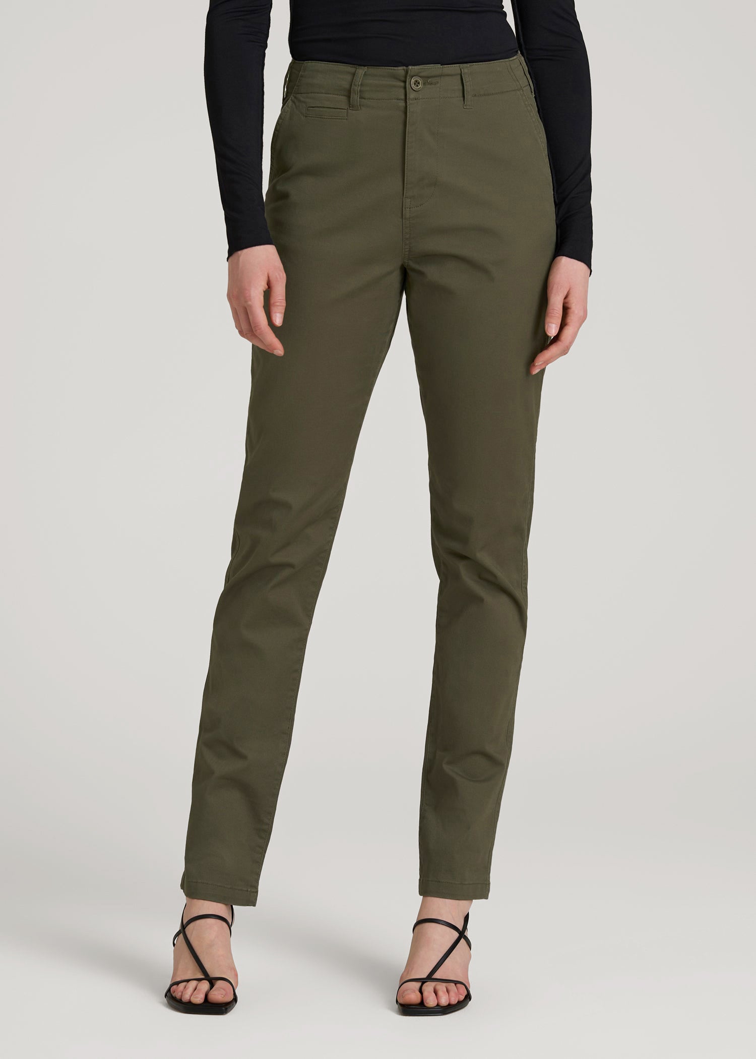 American Tall For Sale | High Rise Tapered Chino Pants for Tall Women in Forest Night