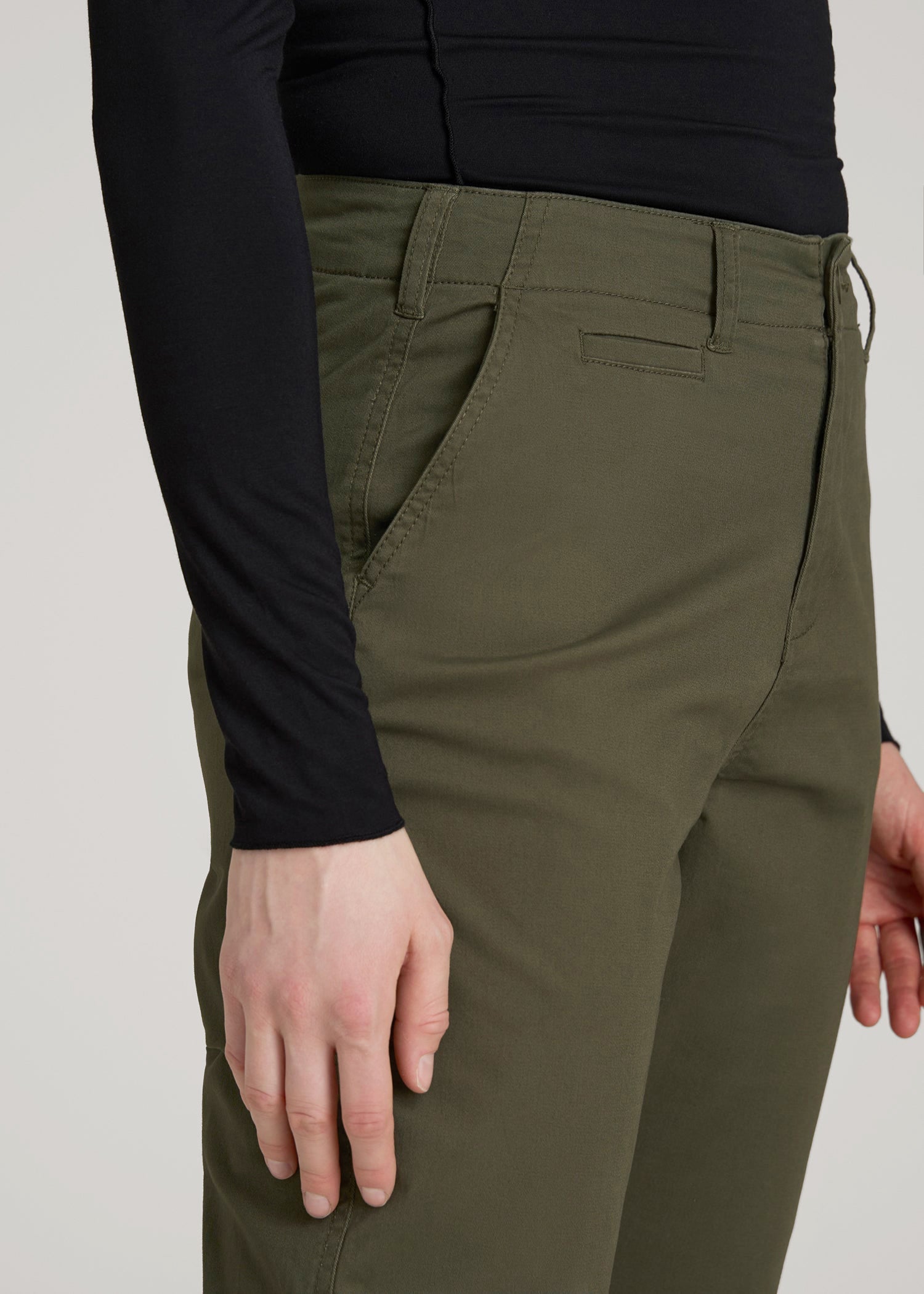 American Tall For Sale | High Rise Tapered Chino Pants for Tall Women in Forest Night