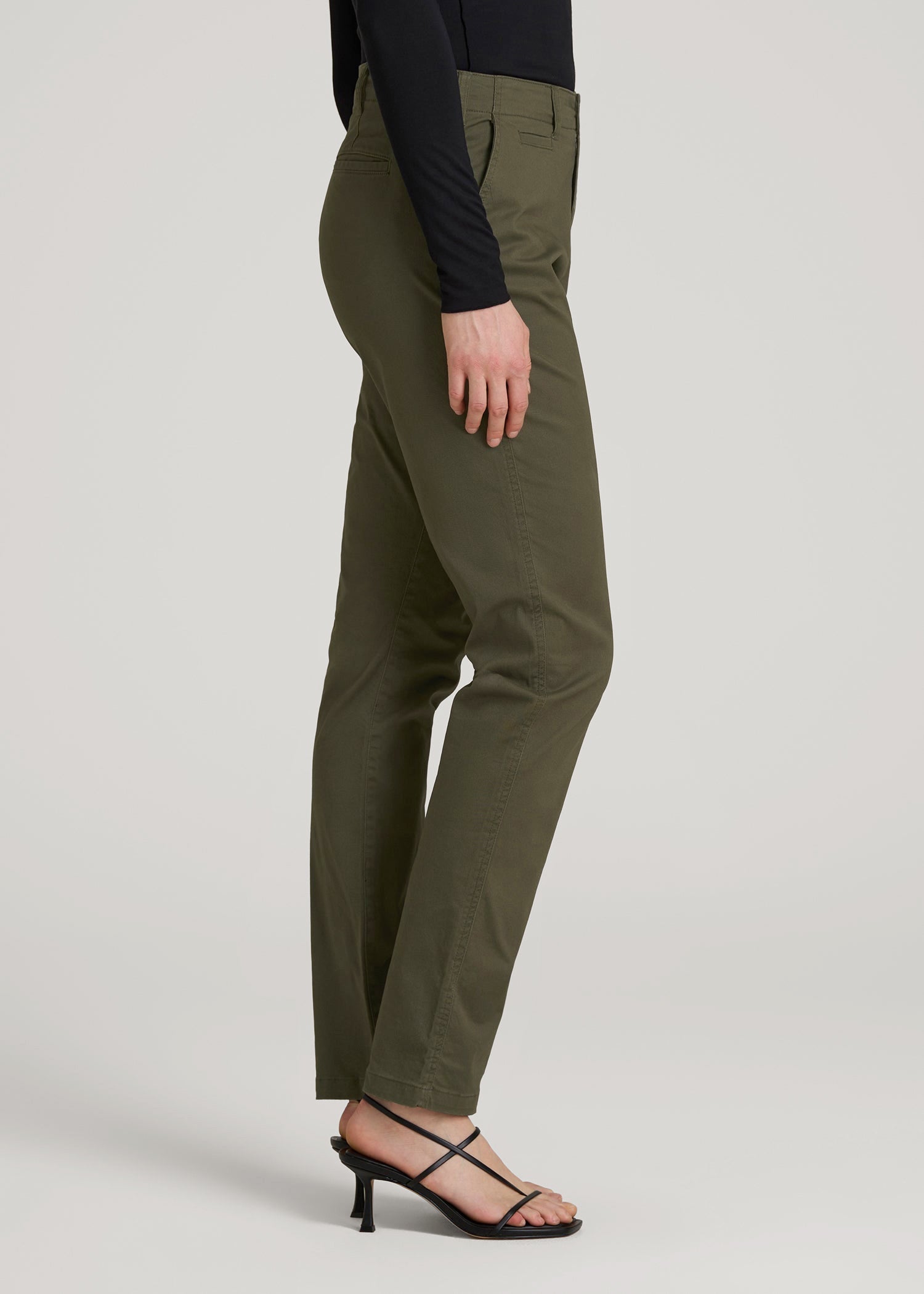 American Tall For Sale | High Rise Tapered Chino Pants for Tall Women in Forest Night