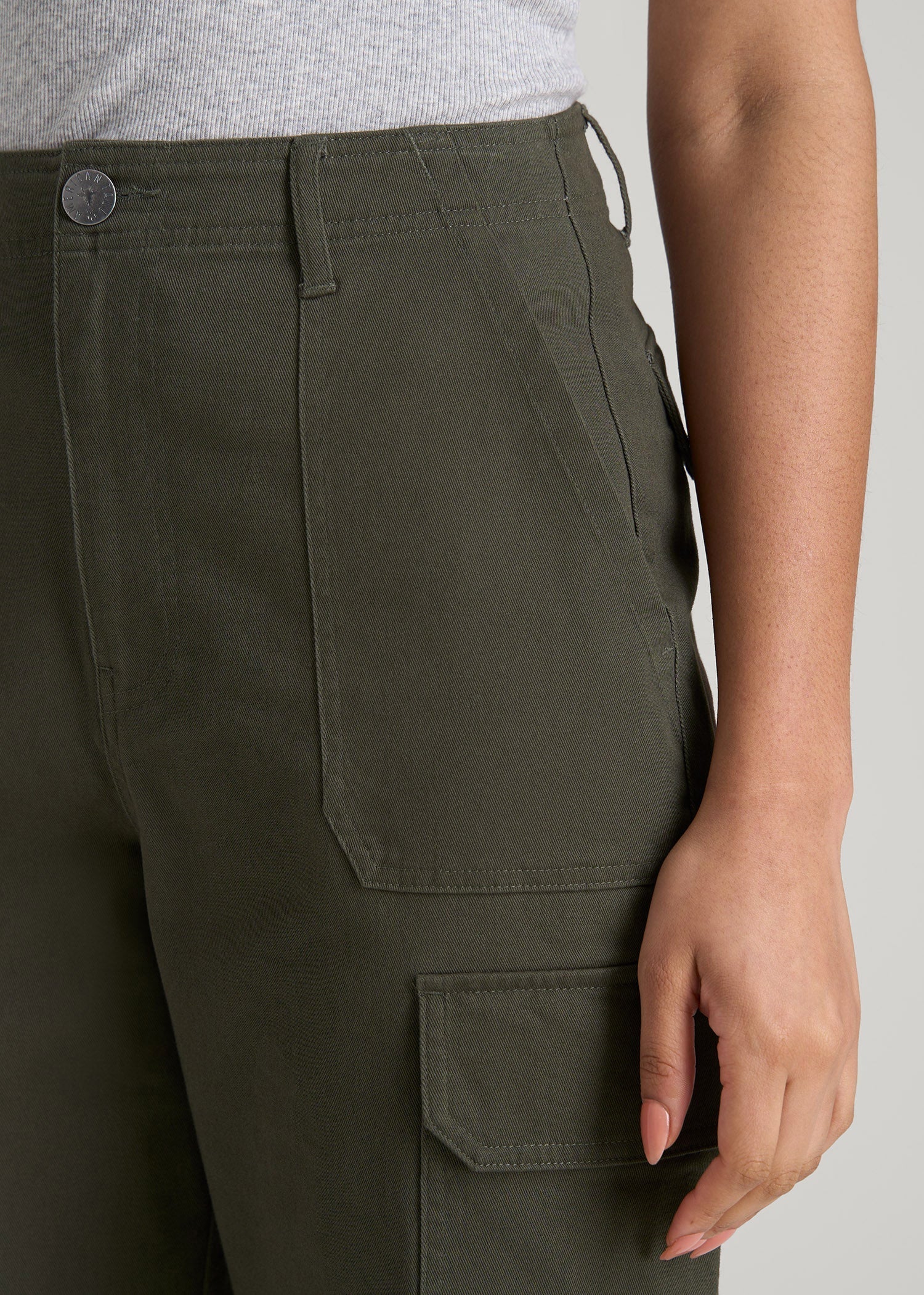 American Tall Online Shop | Straight Leg Cargo Chino Pants for Tall Women in Dark Moss Green