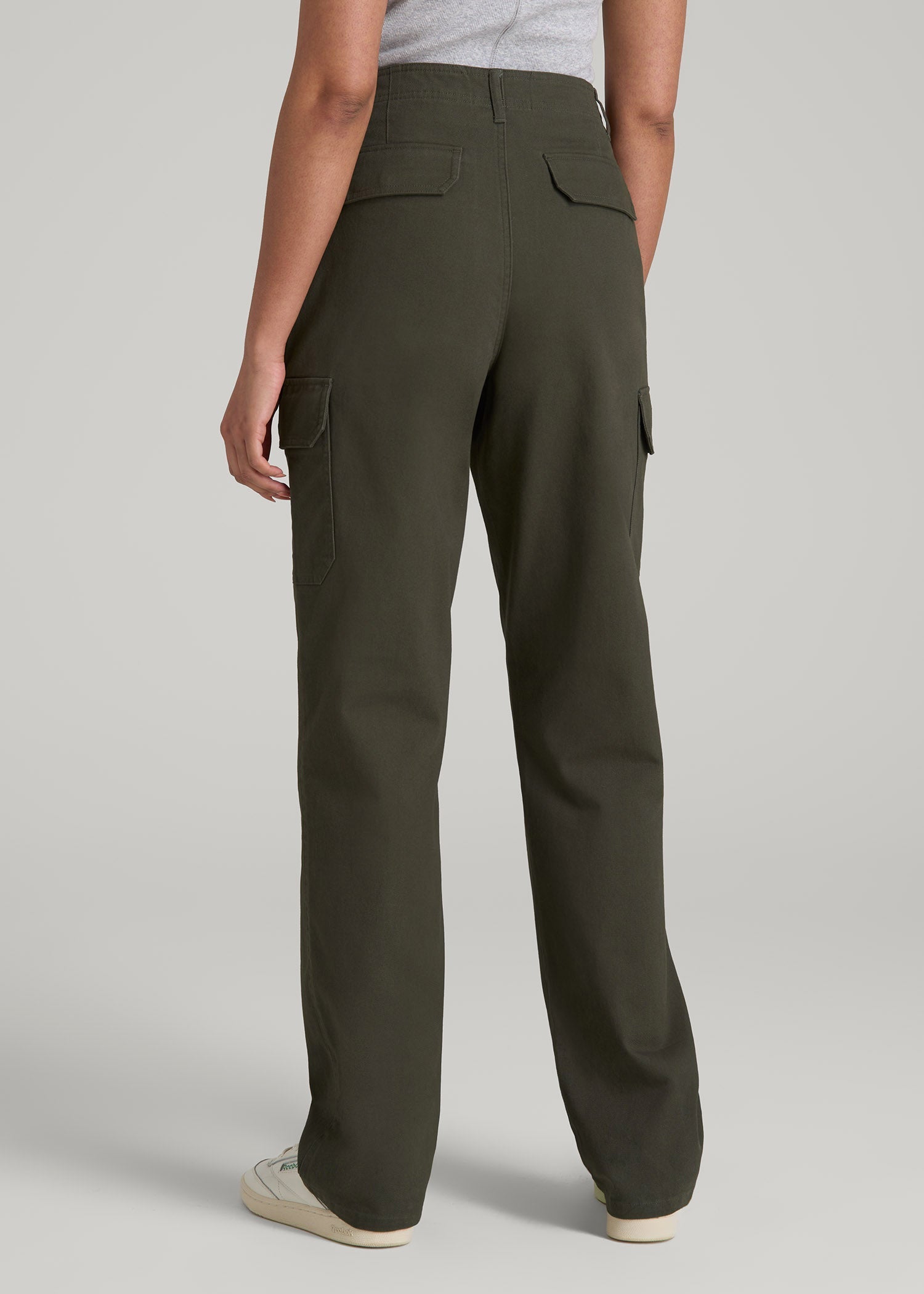 American Tall Online Shop | Straight Leg Cargo Chino Pants for Tall Women in Dark Moss Green