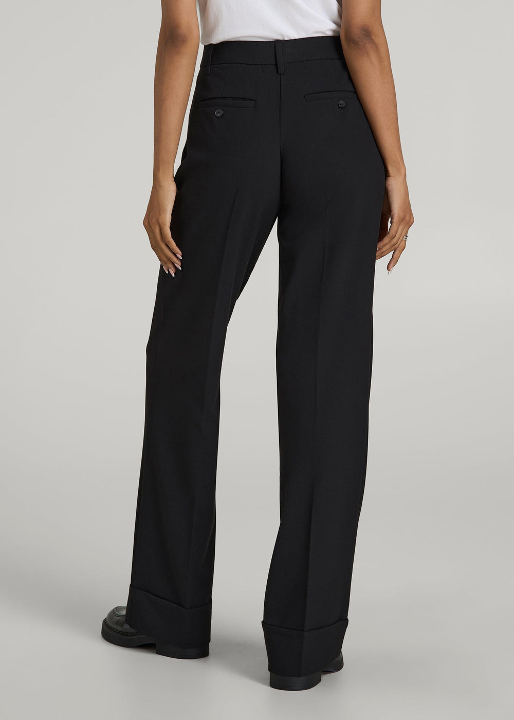 American Tall Discount | Wide-Leg Cuffed Pants for Tall Women in Black