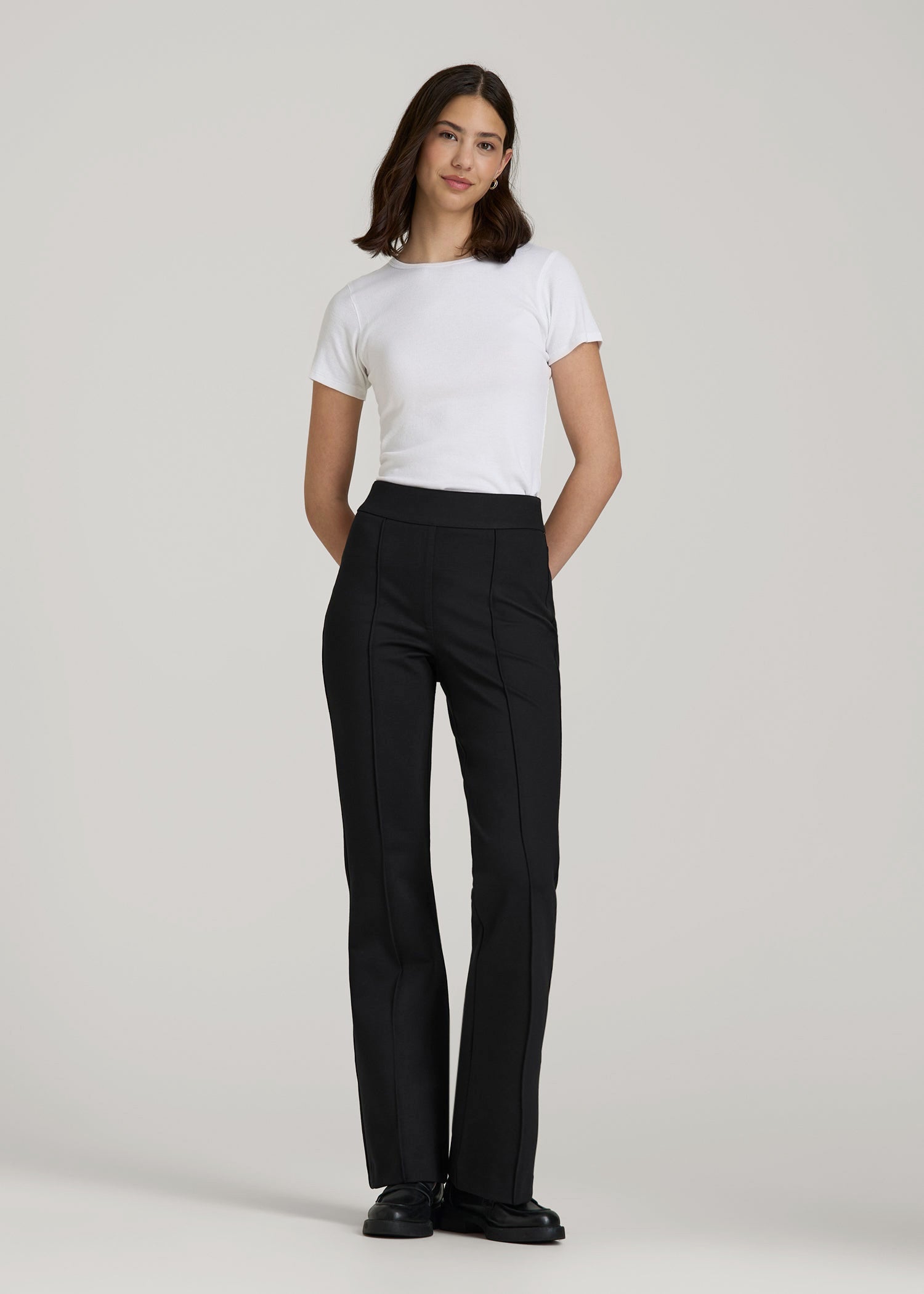 American Tall Online | Soft Flex Ponte Pull On Flare Pants for Tall Women in Black