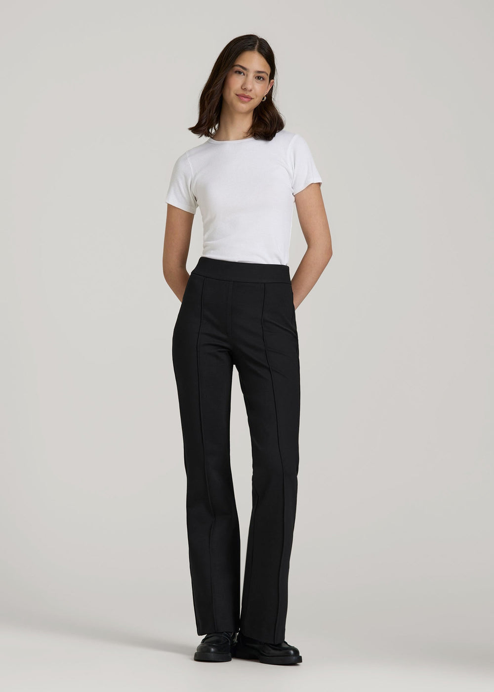 American Tall Online | Soft Flex Ponte Pull On Flare Pants for Tall Women in Black