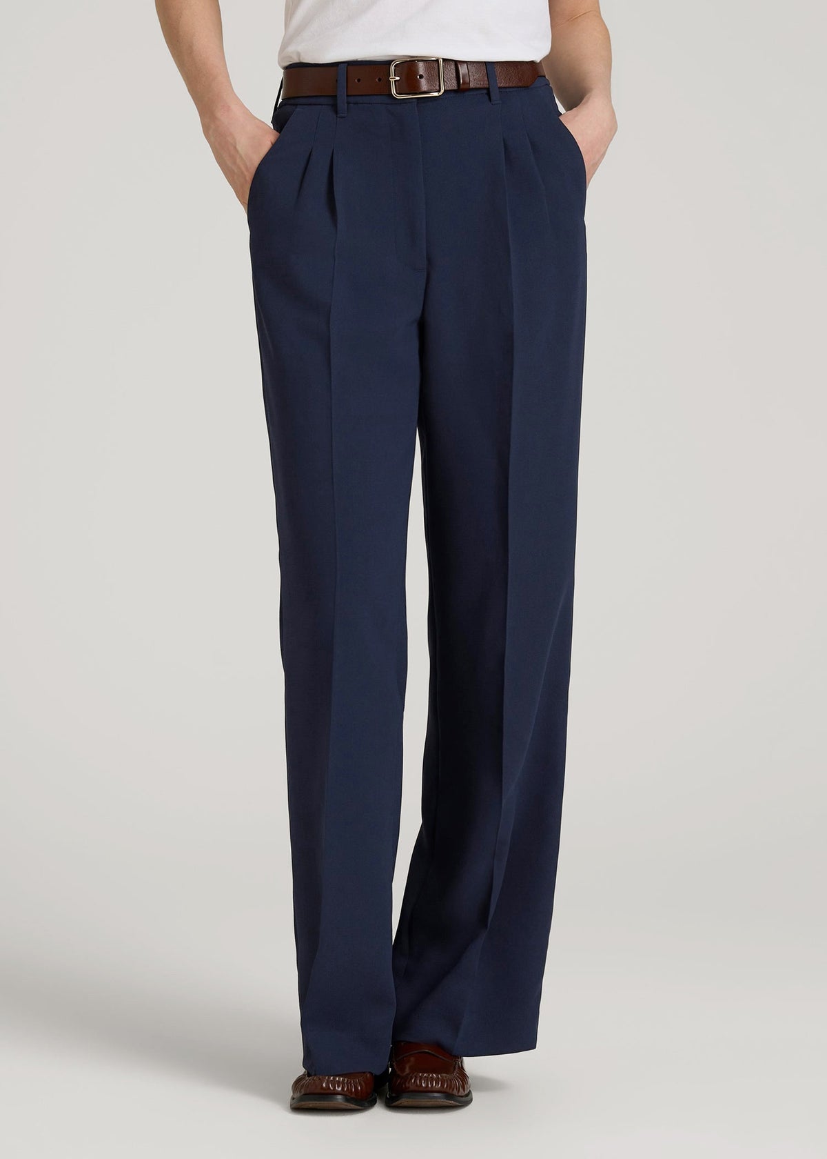 American Tall Sale | Wide Leg Pleated Dress Pants 2.0 for Tall Women in Navy