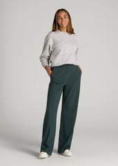 American Tall Outlet | Flat Front Wide Leg Dress Pants for Tall Women in Smoky Pine