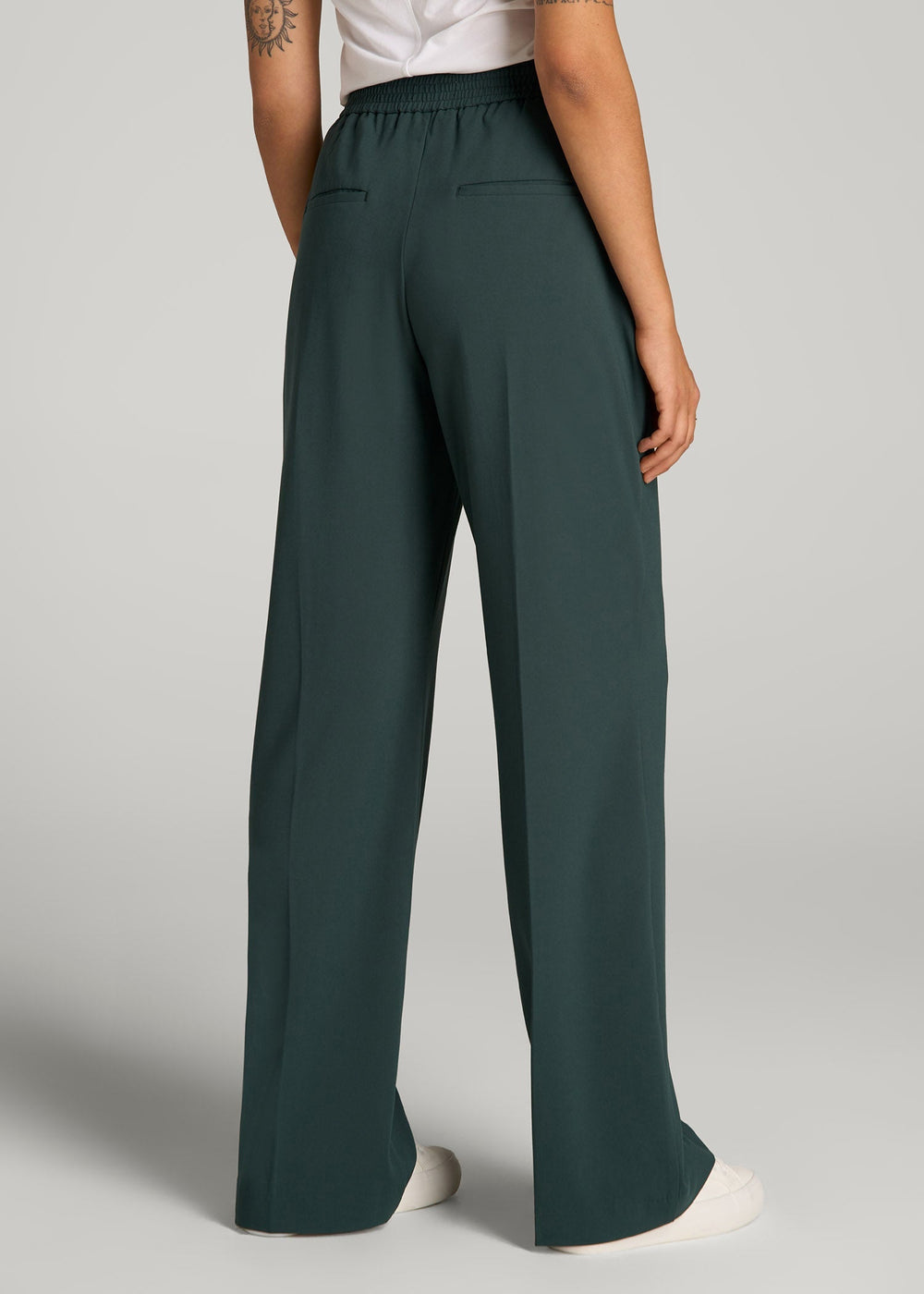 American Tall Outlet | Flat Front Wide Leg Dress Pants for Tall Women in Smoky Pine