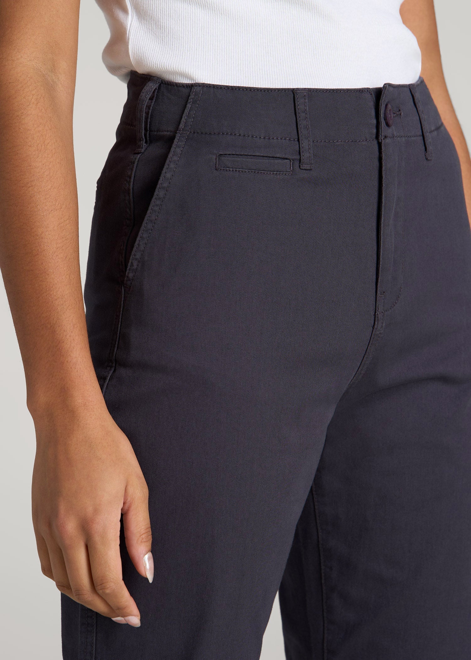 American Tall For Sale | High Rise Tapered Chino Pants for Tall Women in Charcoal Rinse