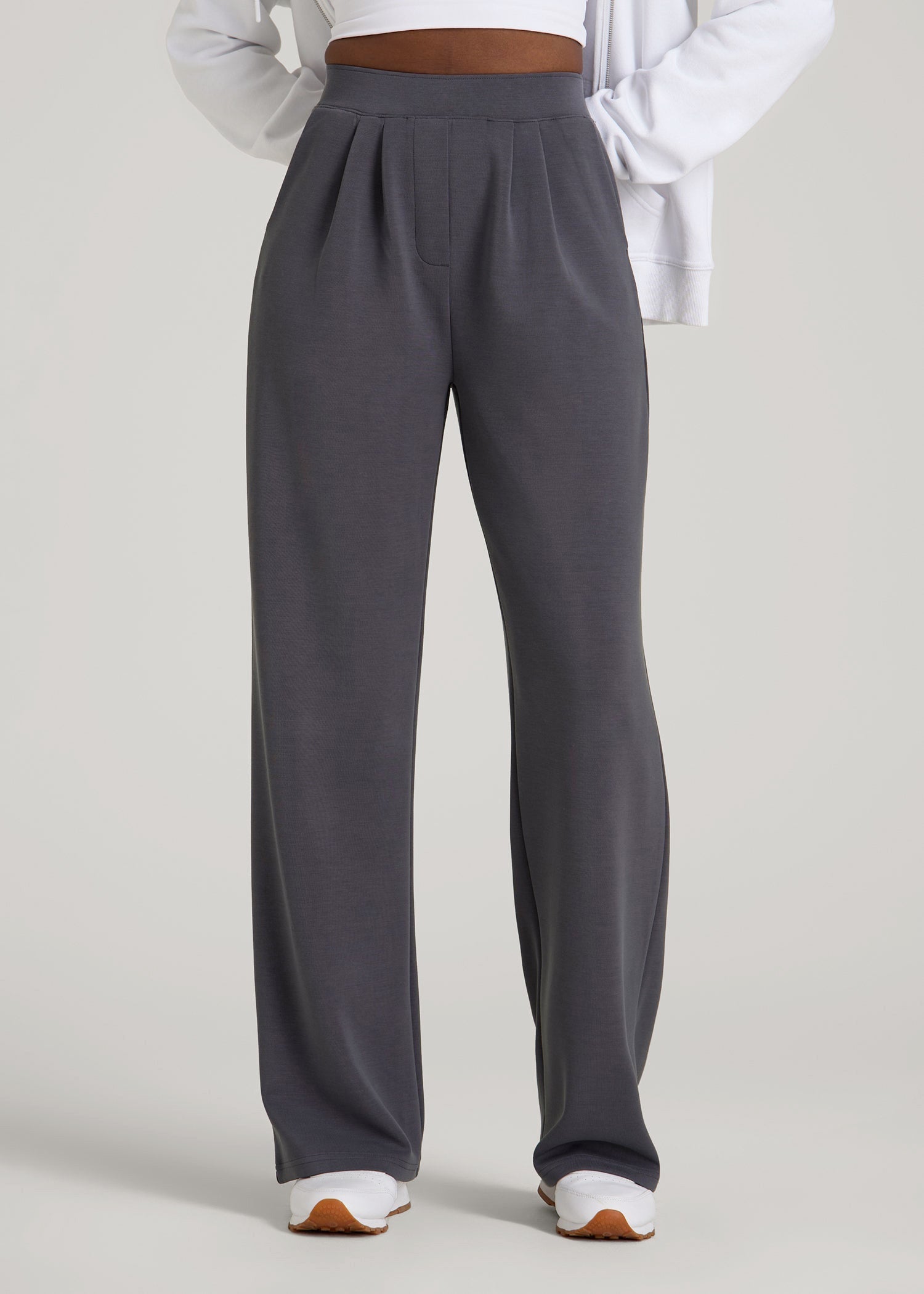 American Tall Online Shop | Soft Motion Pleated Wide Leg Pant for Tall Women in Charcoal Rinse