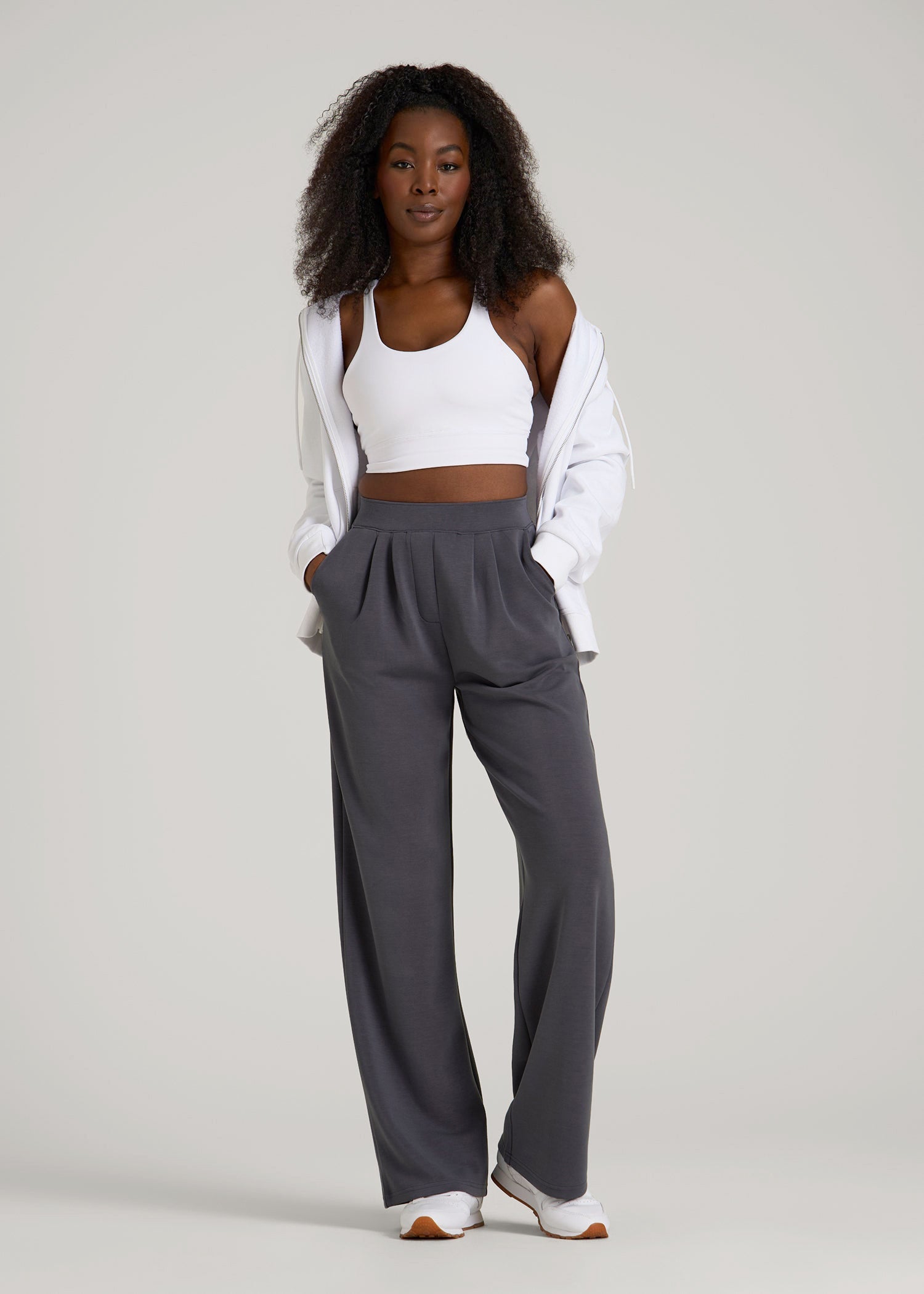 American Tall Online Shop | Soft Motion Pleated Wide Leg Pant for Tall Women in Charcoal Rinse